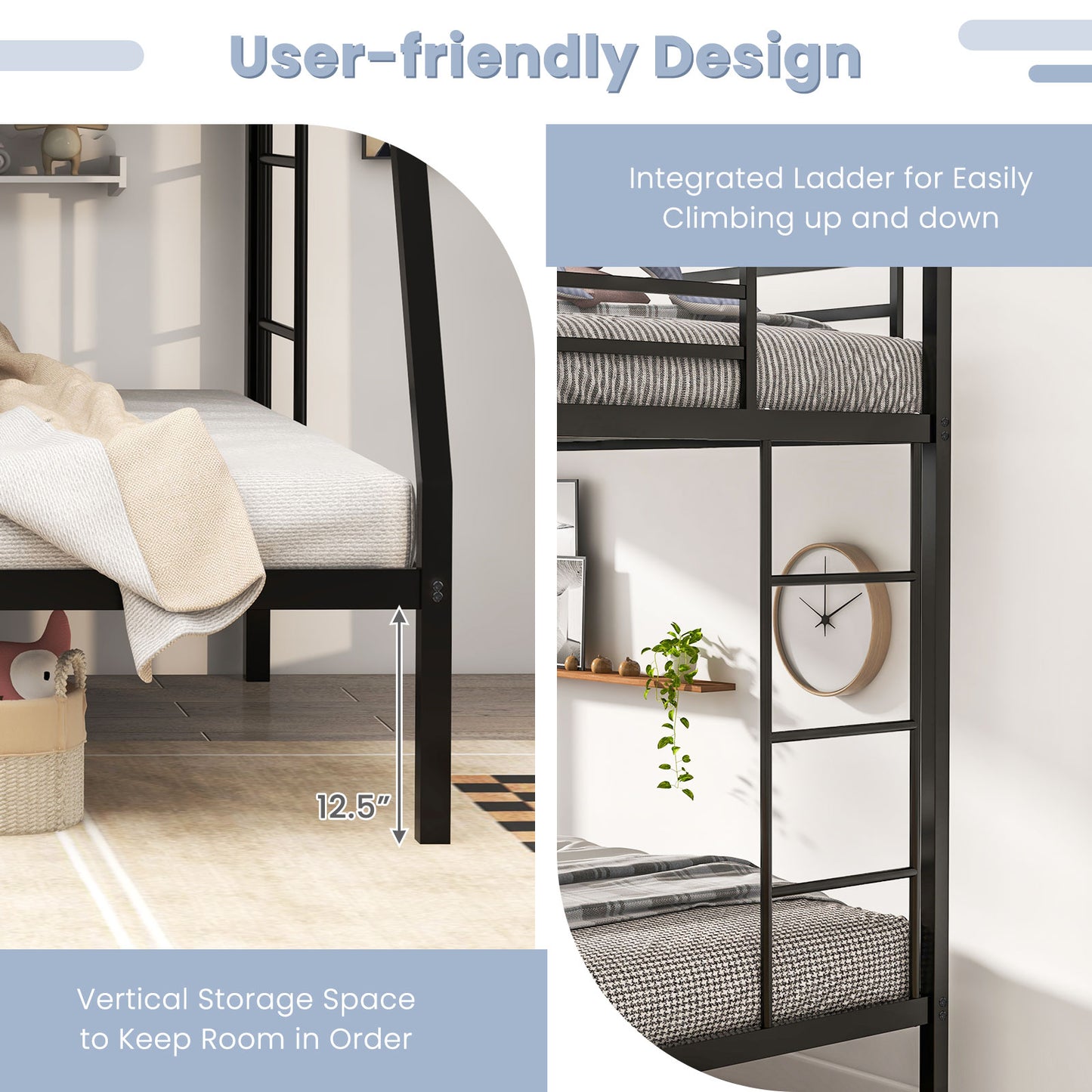 Space-Saving Metal Bed Frame for Teens and Adults, Noise-Free, No Box Spring Required - Black
