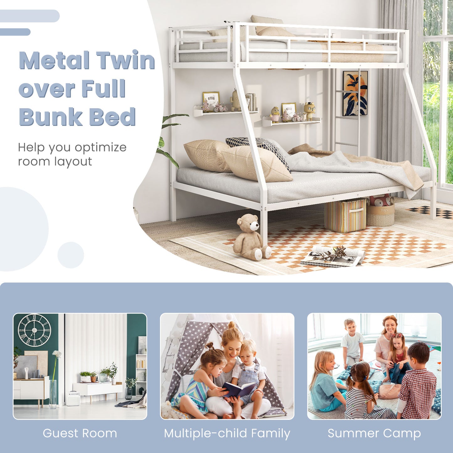 Space-Saving Metal Bed Frame for Teens and Adults, Noise-Free, No Box Spring Required - White
