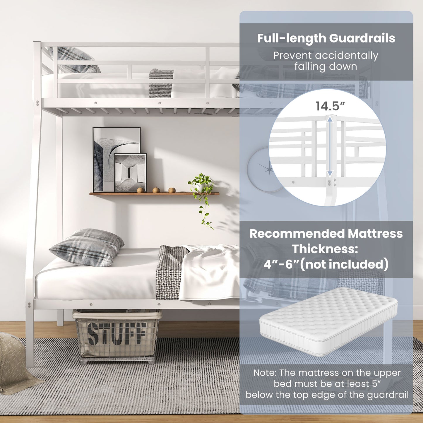 Space-Saving Metal Bed Frame for Teens and Adults, Noise-Free, No Box Spring Required - White