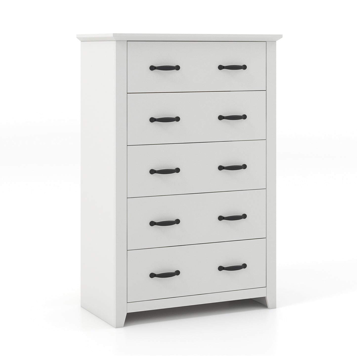 Tall 5-Drawer Dresser with Wood Top, Farmhouse Storage Cabinet for Bedroom or Living Room – White