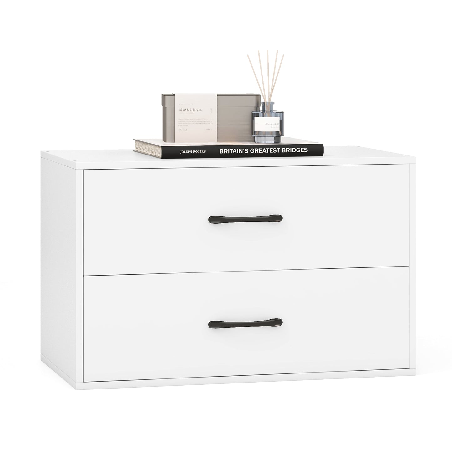 Modern 2-Drawer Stackable Storage Chest with Handles, Wooden Horizontal Dresser Cabinet – White