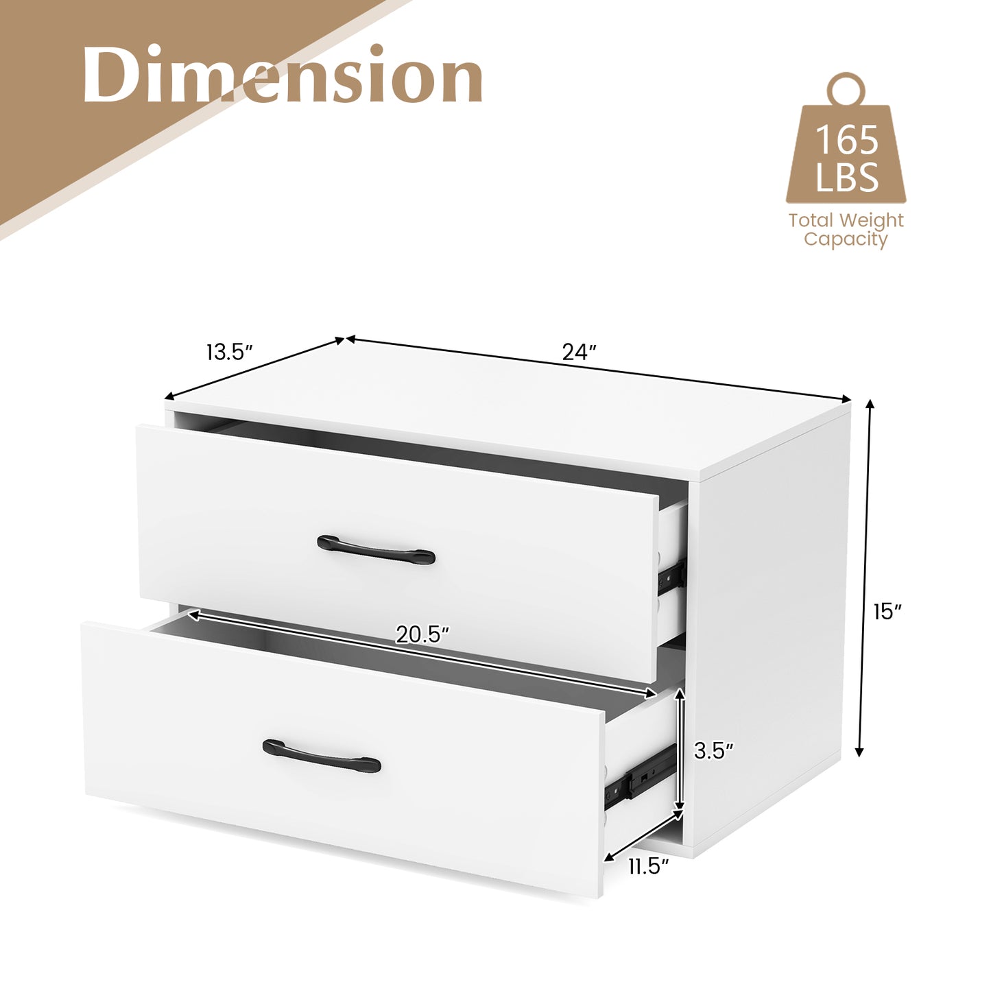 Modern 2-Drawer Stackable Storage Chest with Handles, Wooden Horizontal Dresser Cabinet – White