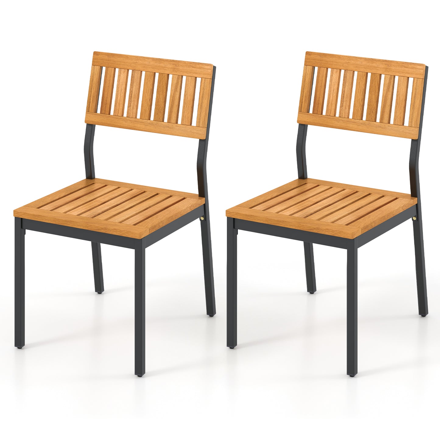 Outdoor Dining Chairs with Acacia Wood Seat and Sturdy Metal Frame for Patio or Garden, Set of 2