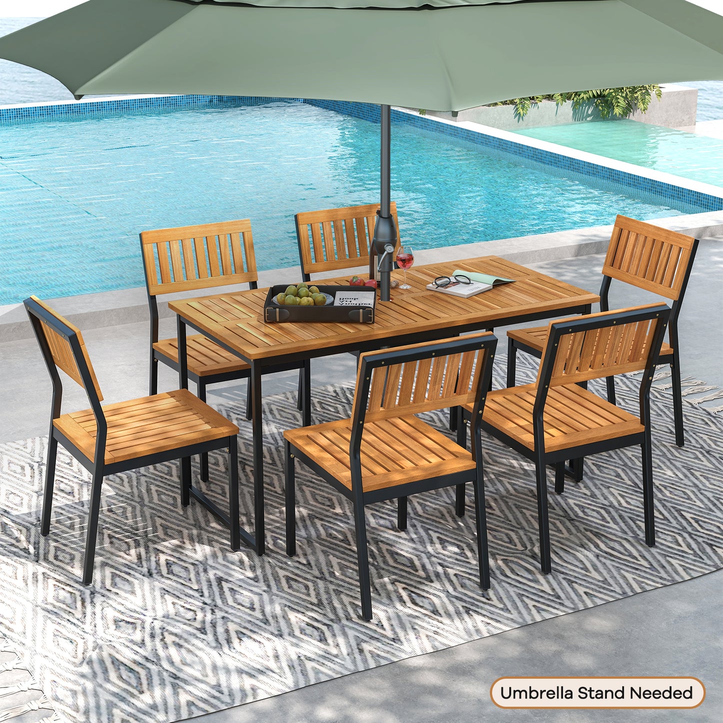 Outdoor Dining Chairs with Acacia Wood Seat and Sturdy Metal Frame for Patio or Garden, Set of 2
