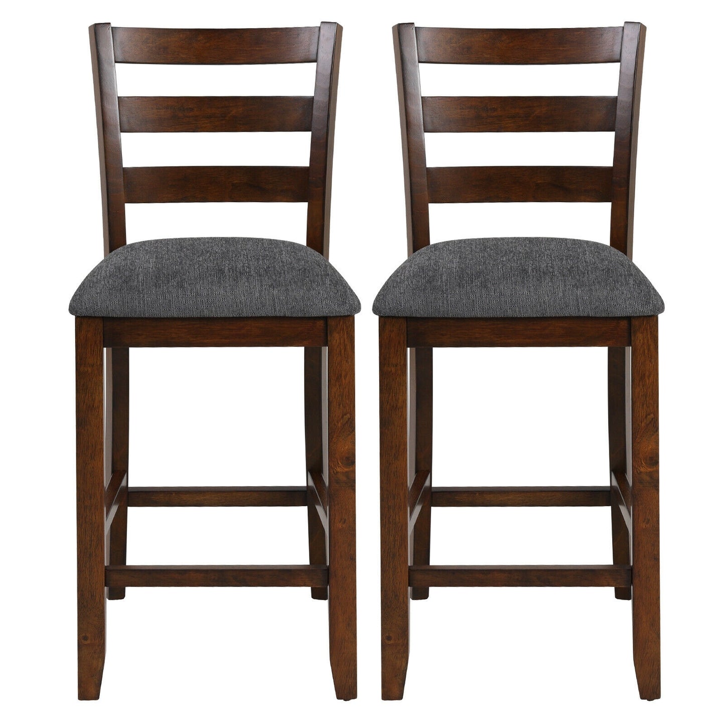 Set of 2 Stylish Counter Height Chairs with Soft Fabric Upholstery and Solid Rubberwood Frames