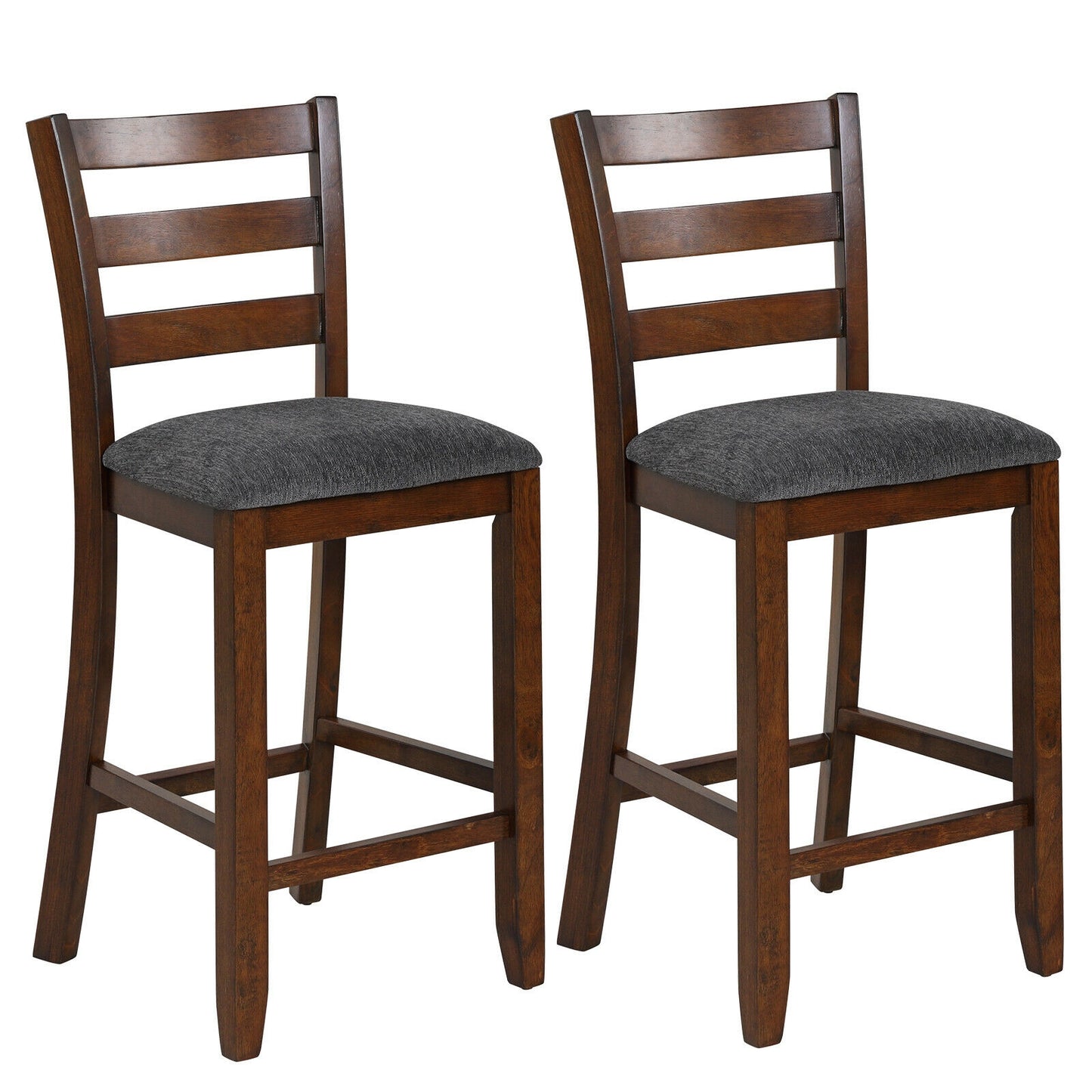 Set of 2 Stylish Counter Height Chairs with Soft Fabric Upholstery and Solid Rubberwood Frames