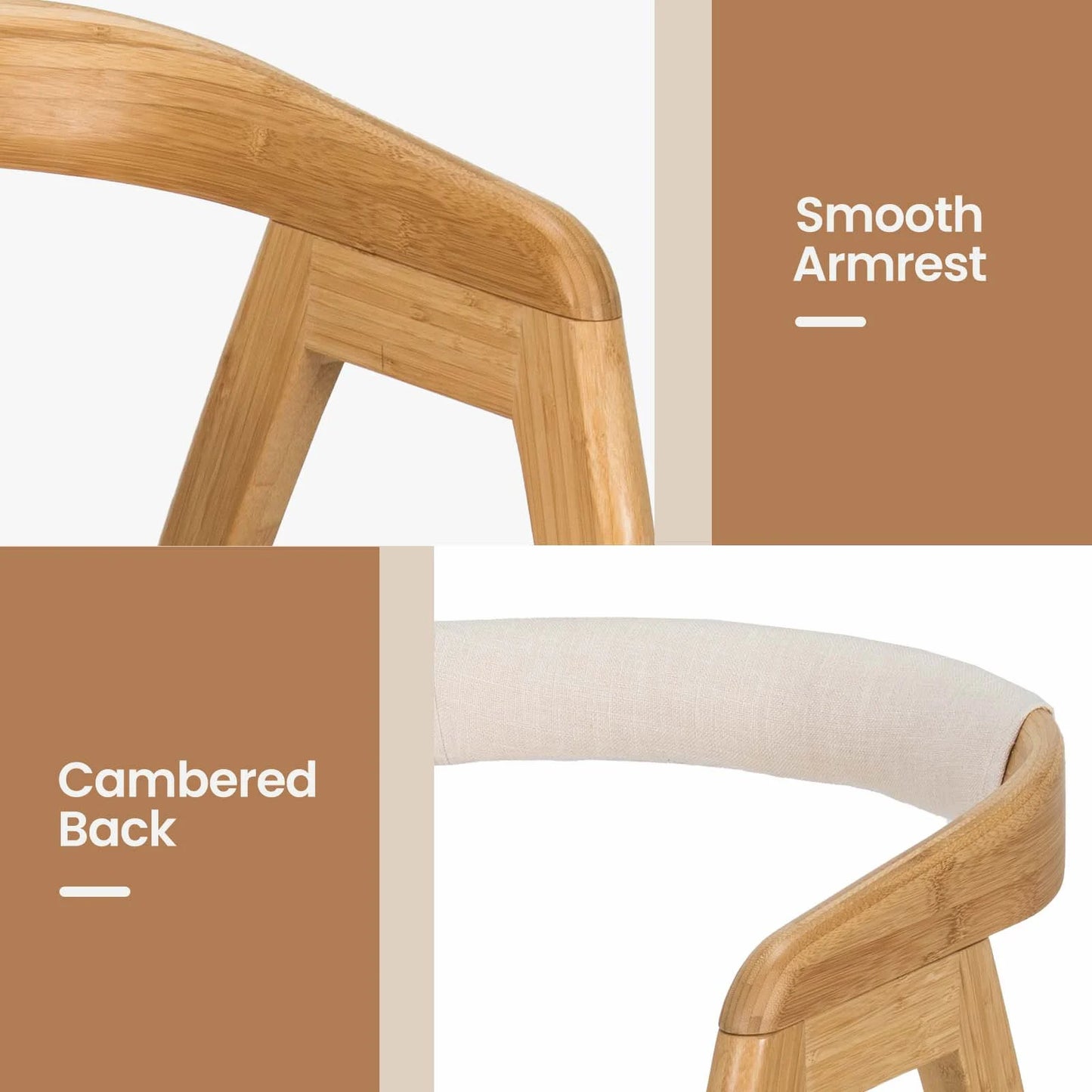Ergonomic Bamboo Dining Chair with Curved Backrest and Non-Slip Foot Pads