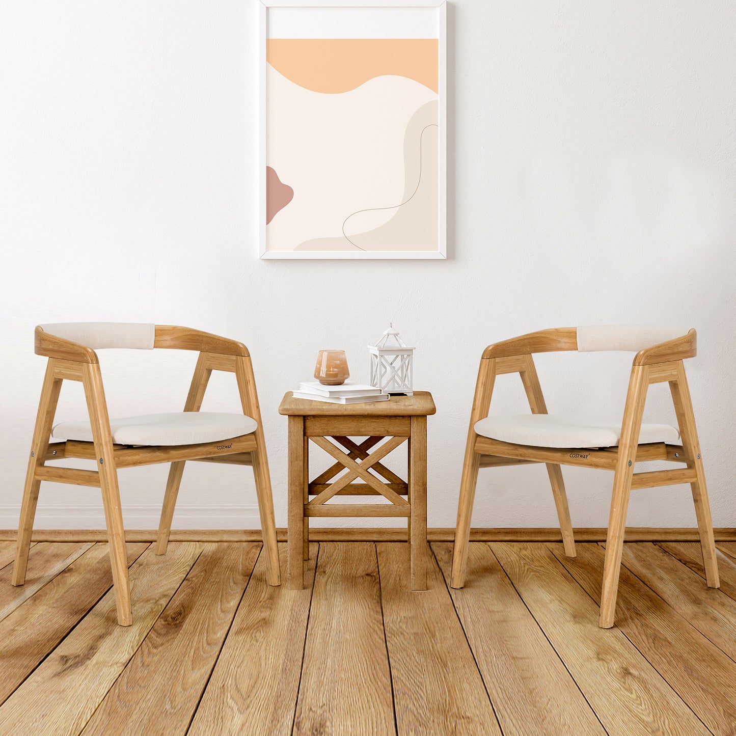 Ergonomic Bamboo Dining Chair with Curved Backrest and Non-Slip Foot Pads