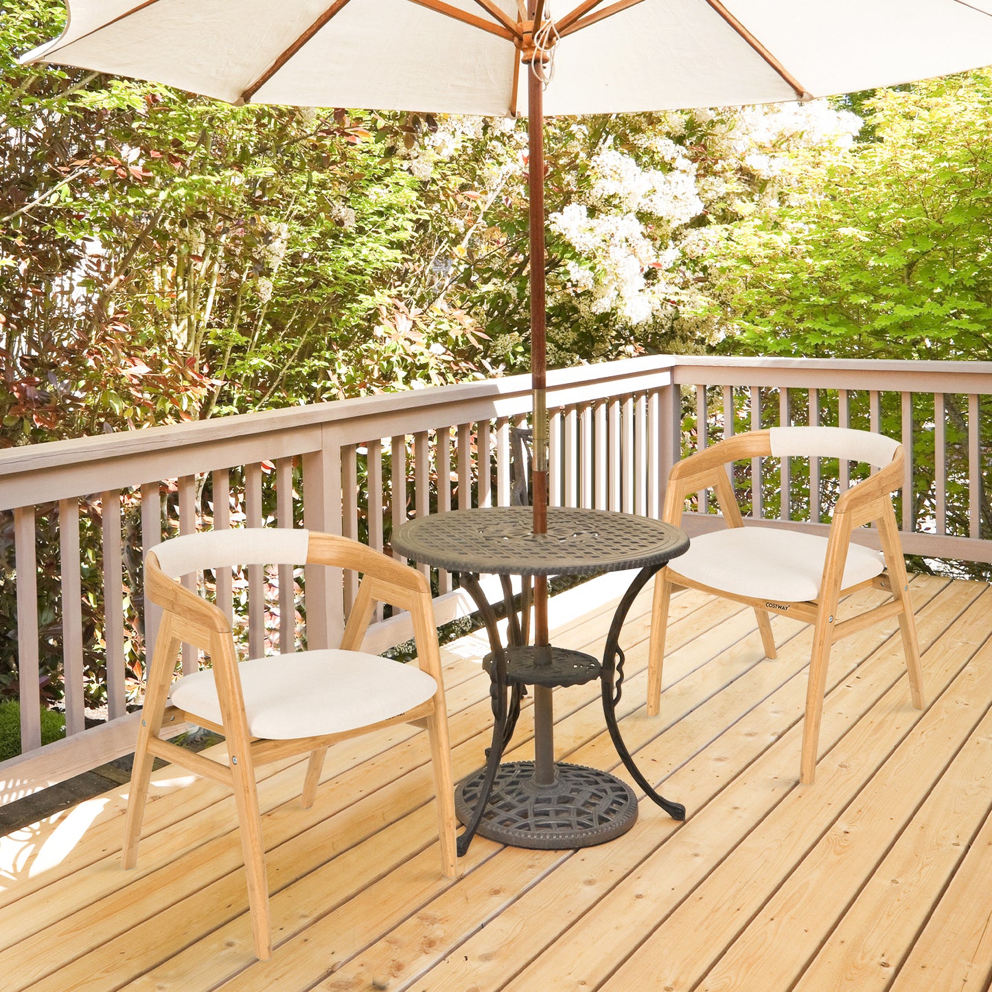 Ergonomic Bamboo Dining Chair with Curved Backrest and Non-Slip Foot Pads