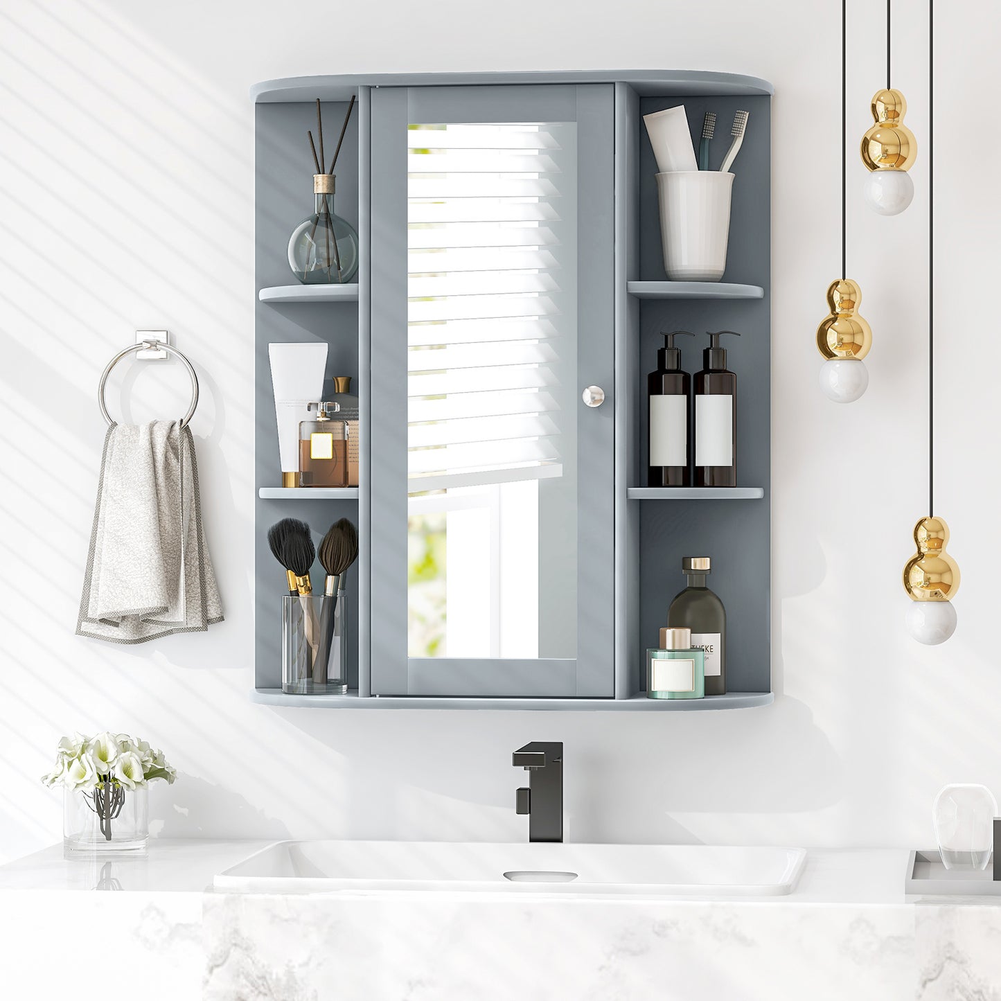Stylish Wall-Mounted Medicine Cabinet with Mirror & Shelves