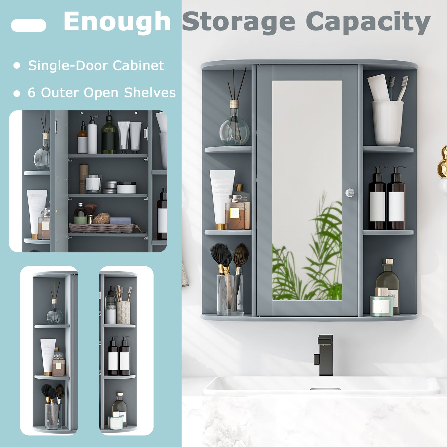 Stylish Wall-Mounted Medicine Cabinet with Mirror & Shelves
