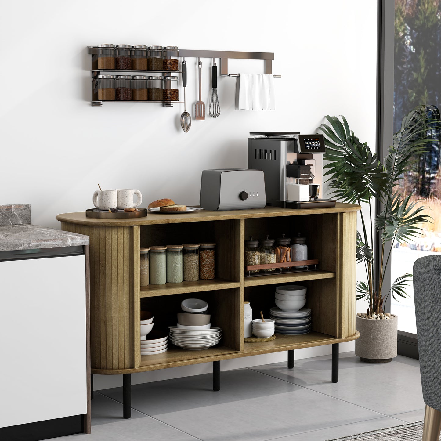 47" Modern Sideboard Buffet Cabinet with Adjustable Shelves for Kitchen Dining Living Entryway Storage