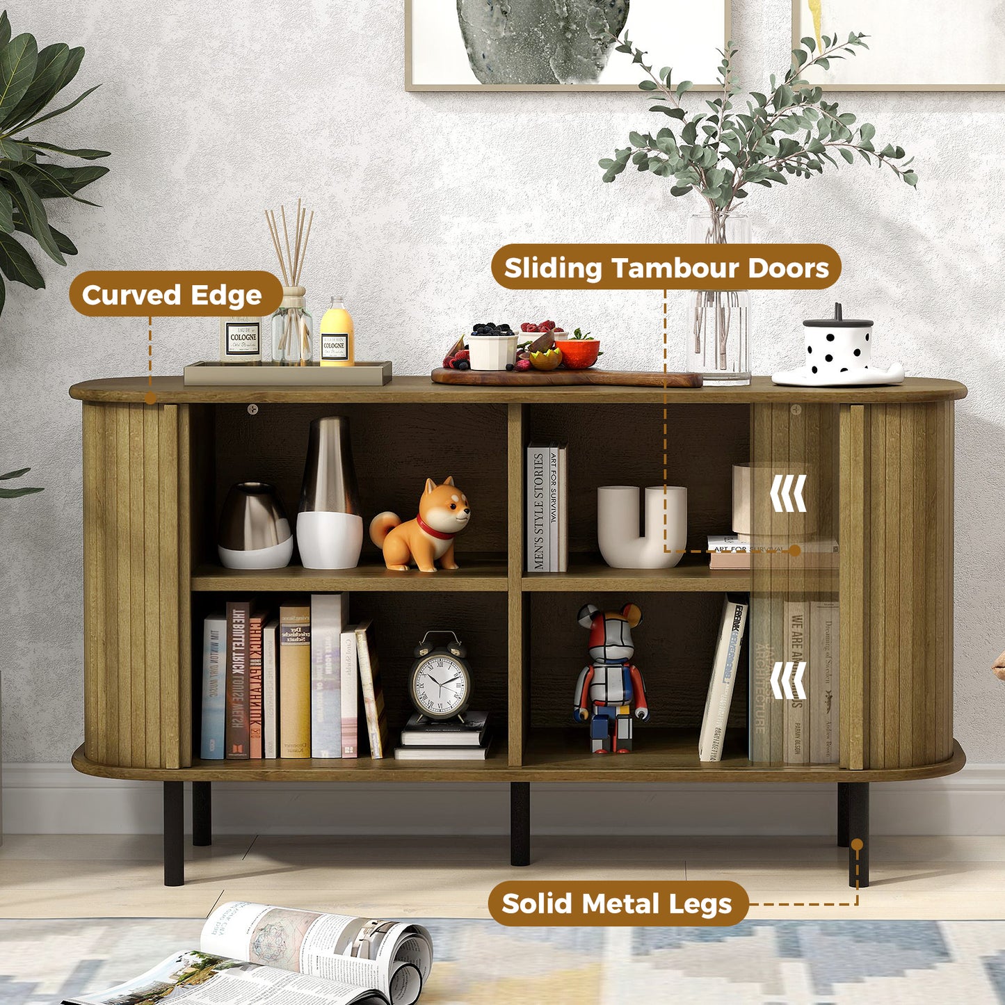 47" Modern Sideboard Buffet Cabinet with Adjustable Shelves for Kitchen Dining Living Entryway Storage