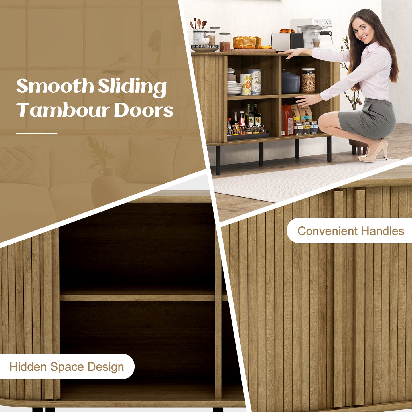 47" Modern Sideboard Buffet Cabinet with Adjustable Shelves for Kitchen Dining Living Entryway Storage