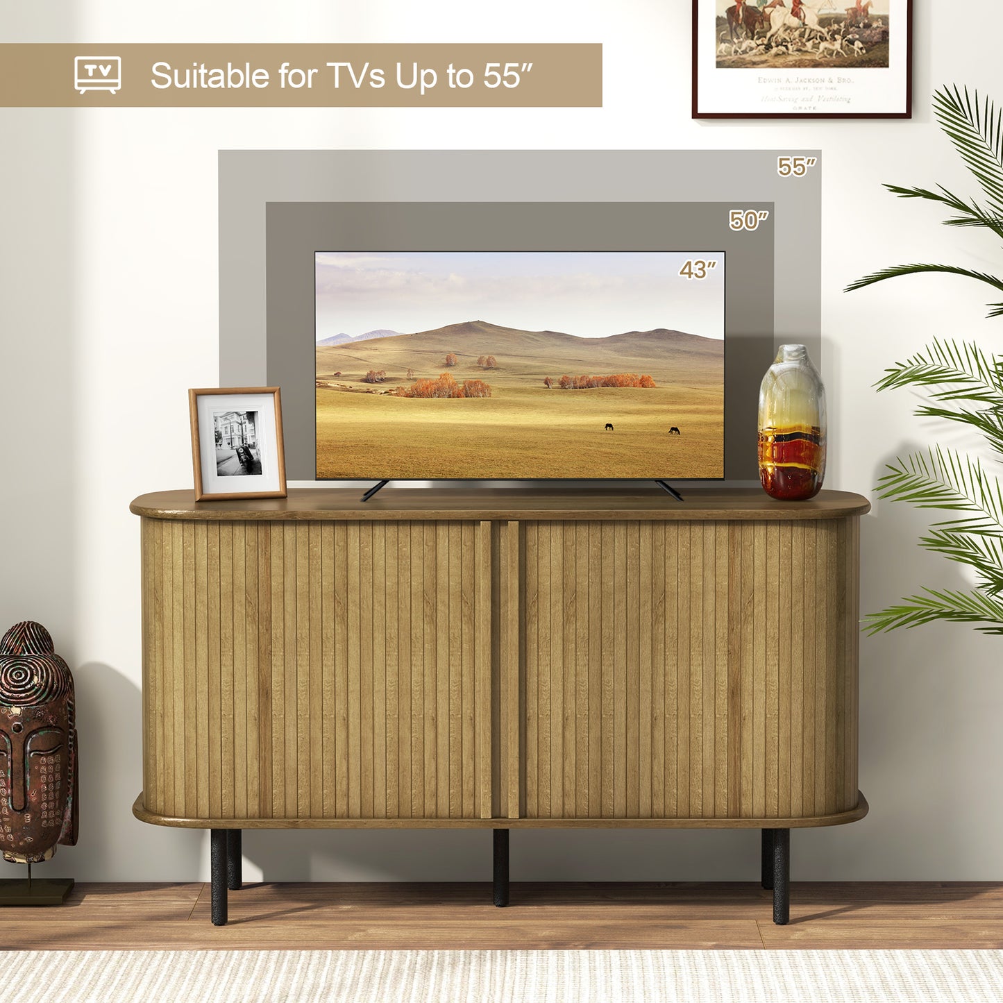 47" Modern Sideboard Buffet Cabinet with Adjustable Shelves for Kitchen Dining Living Entryway Storage