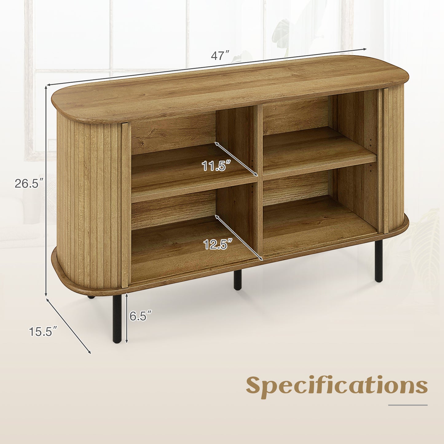 47" Modern Sideboard Buffet Cabinet with Adjustable Shelves for Kitchen Dining Living Entryway Storage