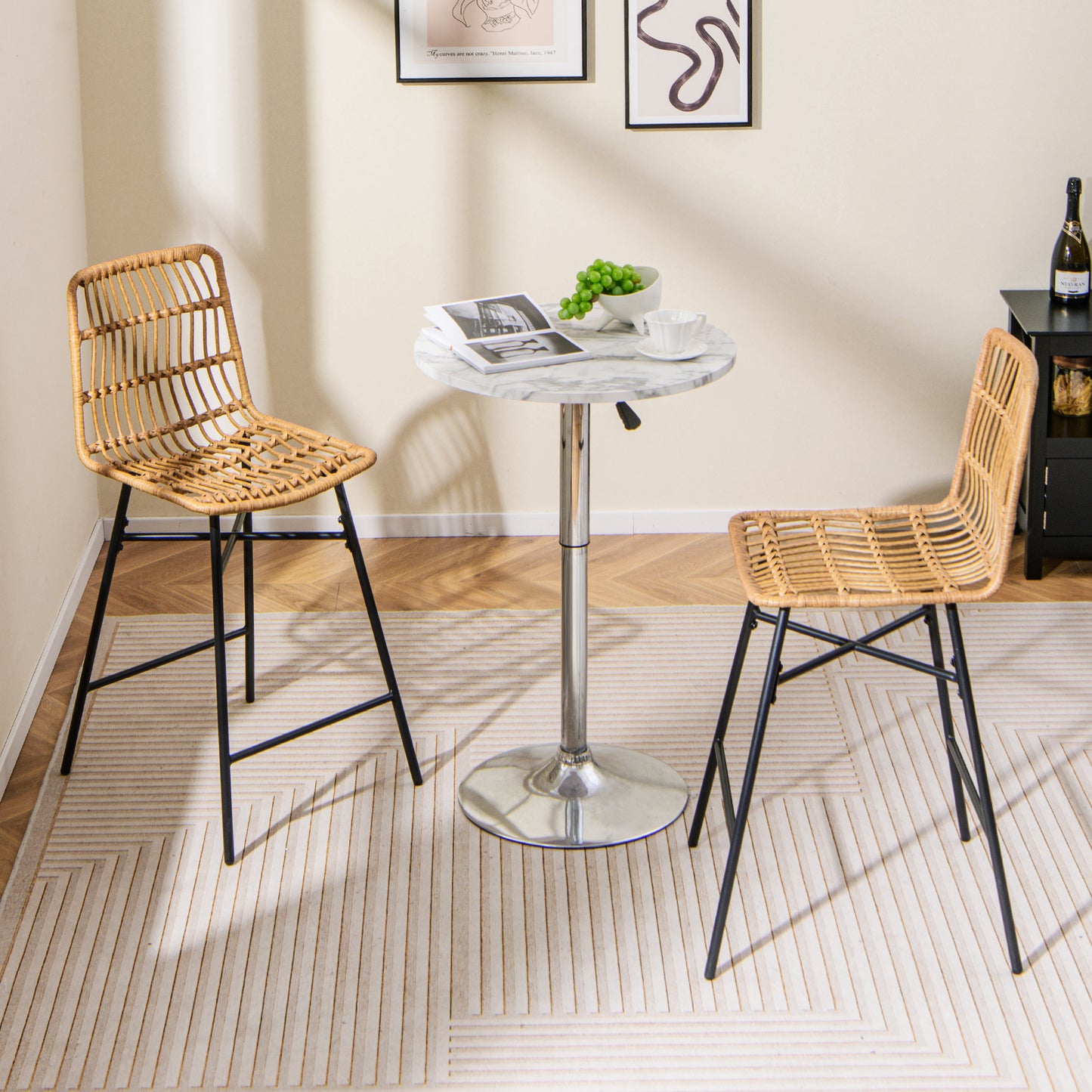 Rattan Bar Stools Set of 2 with Breathable Wicker Seats and Footrests for Indoor Outdoor Use