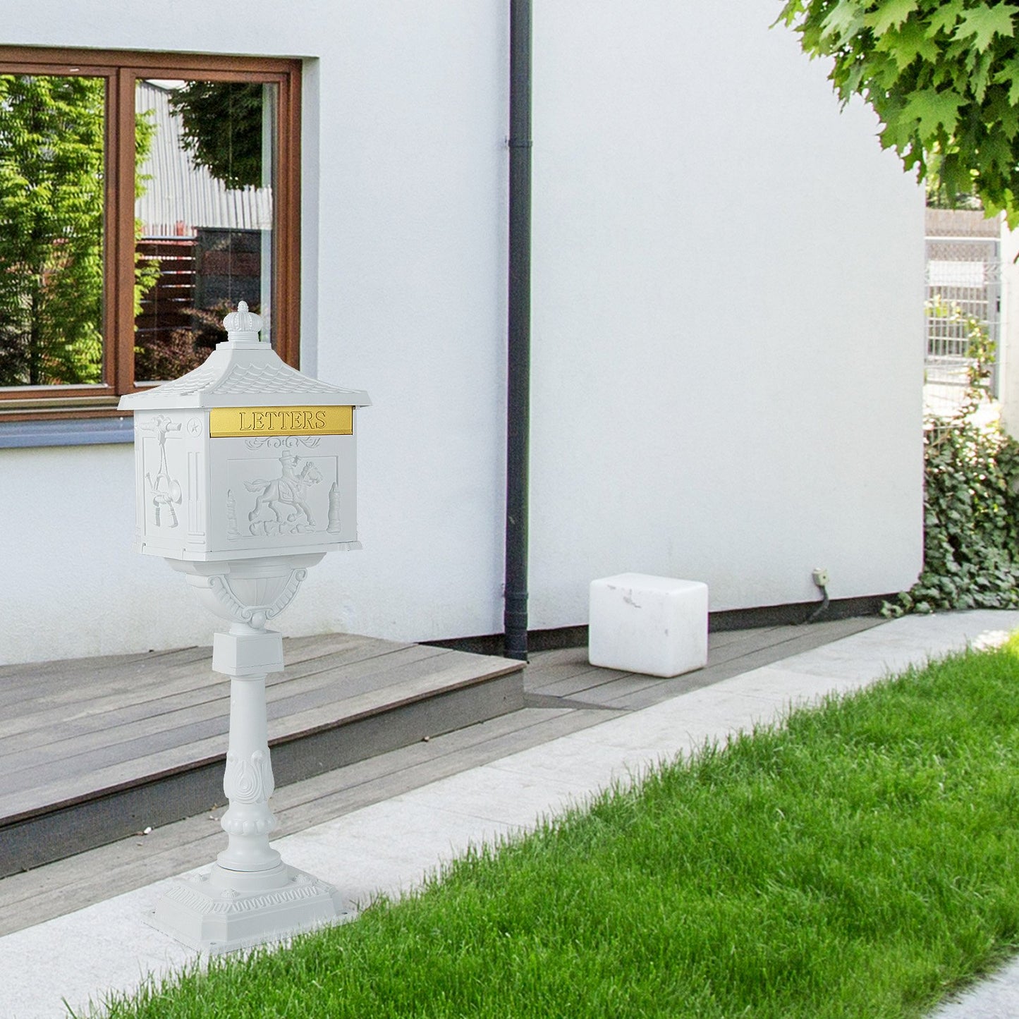Elegant Retro Cast Aluminum Lockable Mailbox with Baffle Door for Secure Letter Delivery -White