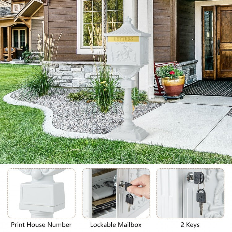 Elegant Retro Cast Aluminum Lockable Mailbox with Baffle Door for Secure Letter Delivery -White