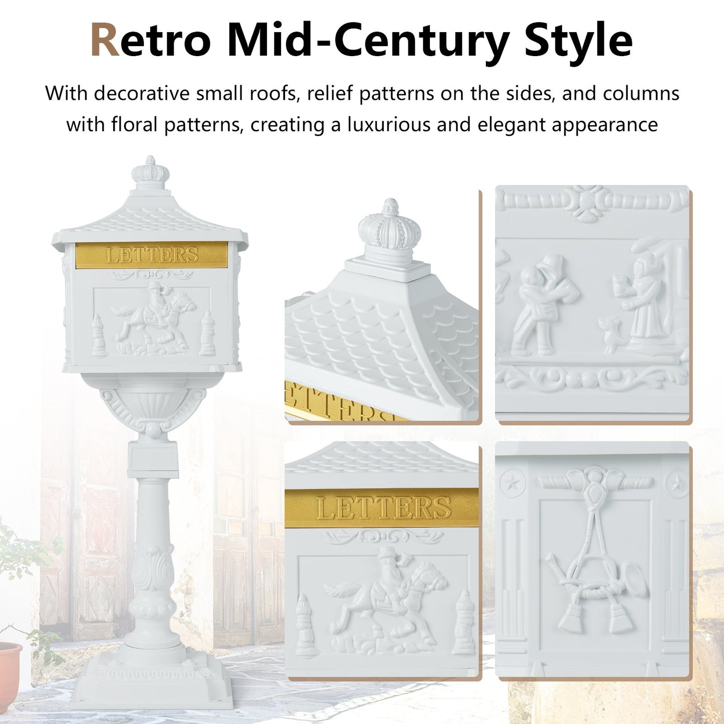 Elegant Retro Cast Aluminum Lockable Mailbox with Baffle Door for Secure Letter Delivery -White