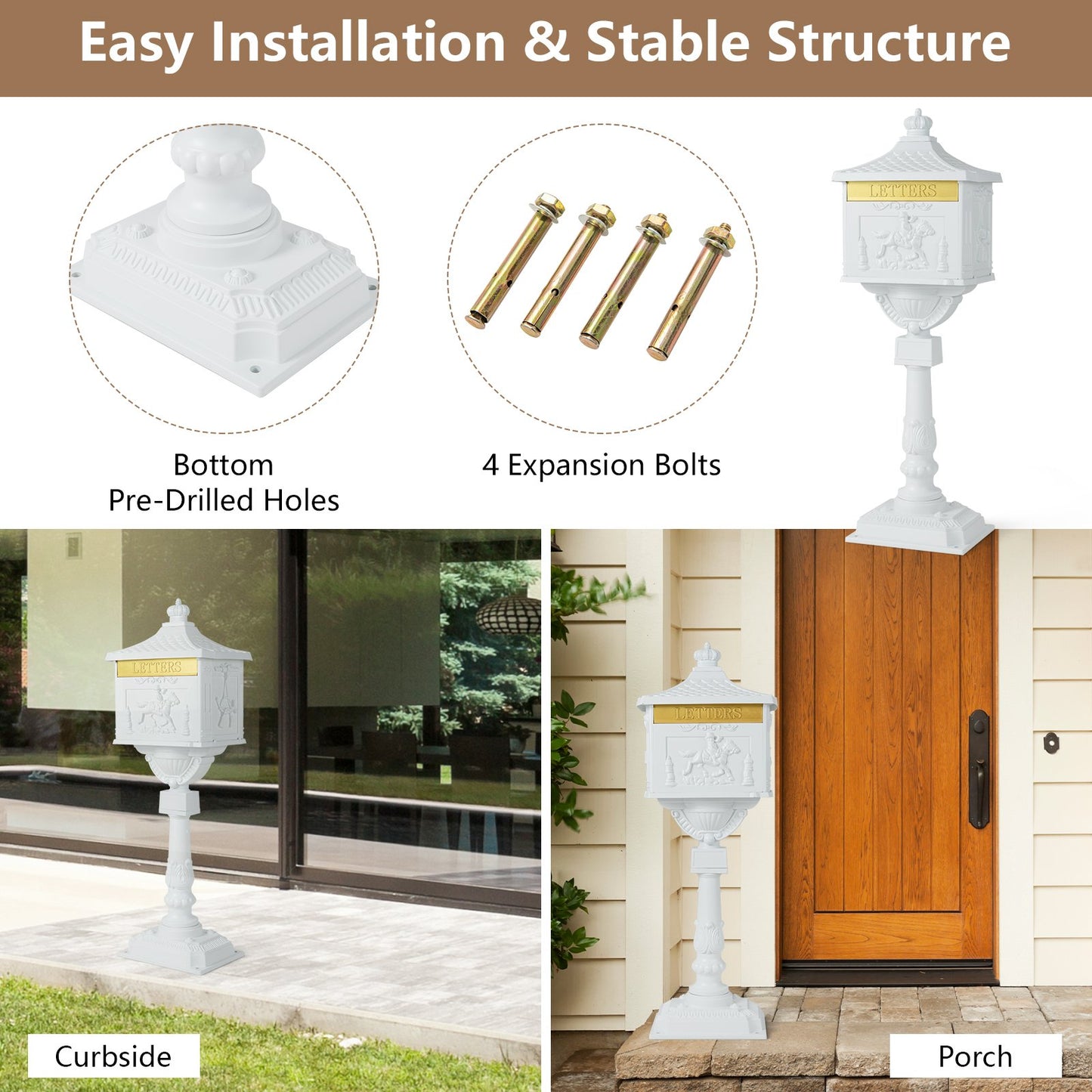 Elegant Retro Cast Aluminum Lockable Mailbox with Baffle Door for Secure Letter Delivery -White