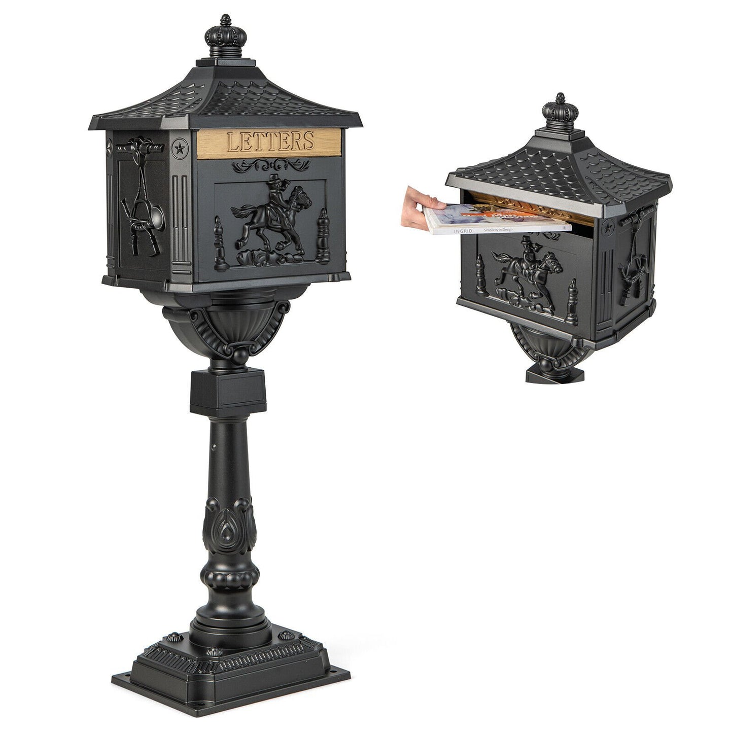Elegant Retro Cast Aluminum Lockable Mailbox with Baffle Door for Secure Letter Delivery - Black