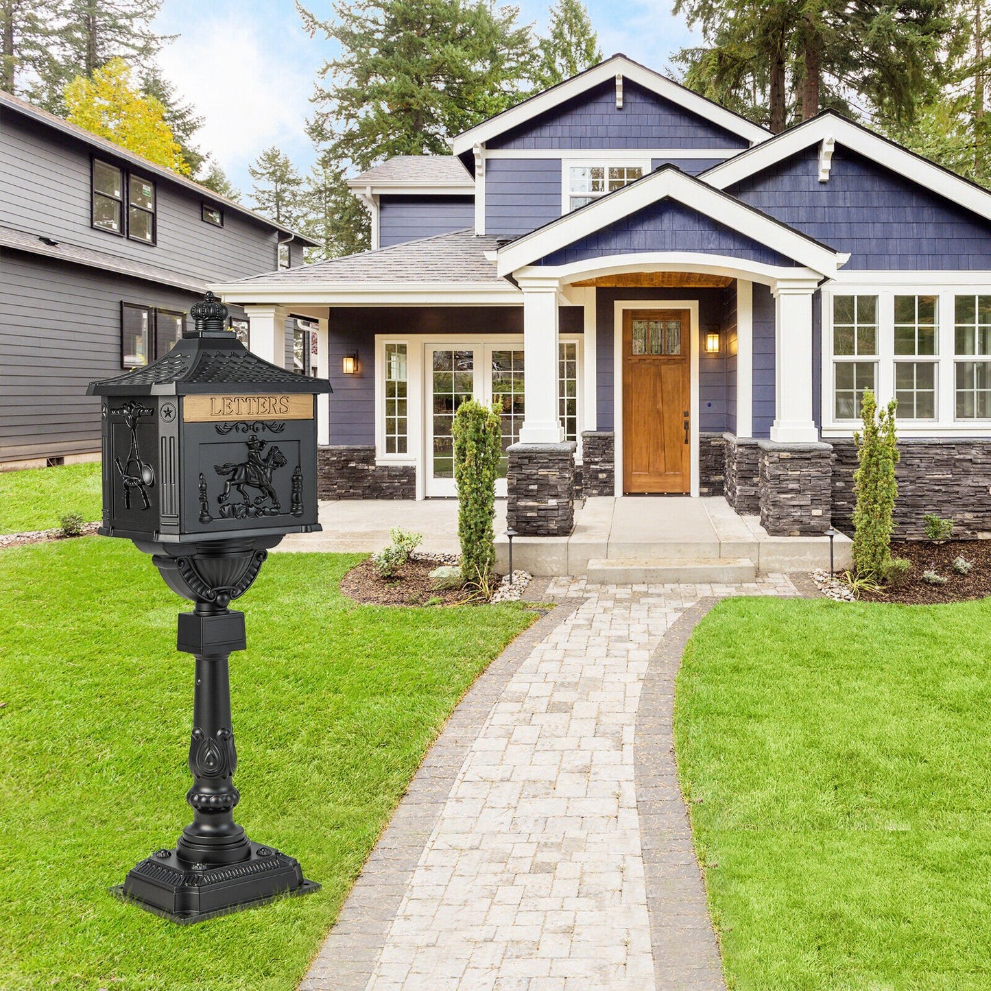 Elegant Retro Cast Aluminum Lockable Mailbox with Baffle Door for Secure Letter Delivery - Black