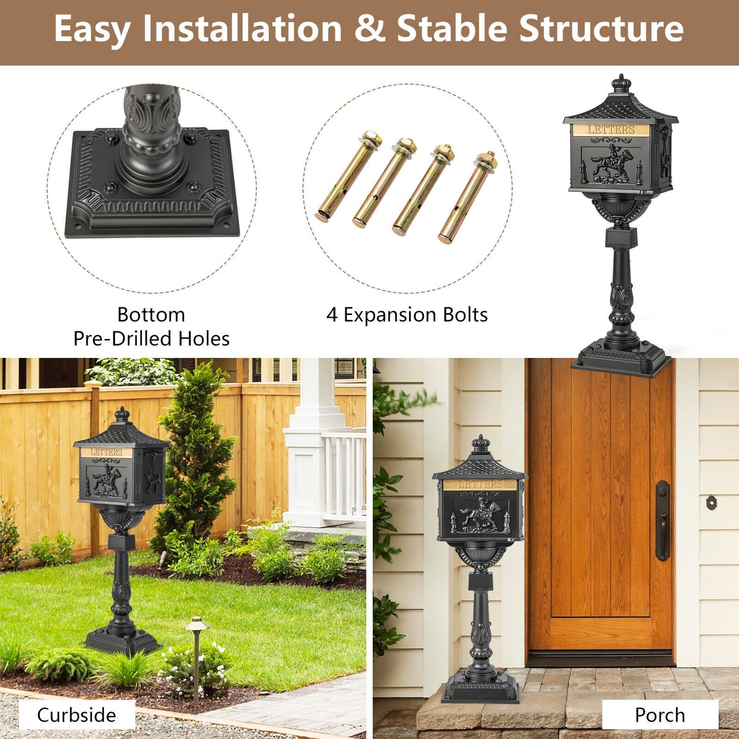 Elegant Retro Cast Aluminum Lockable Mailbox with Baffle Door for Secure Letter Delivery - Black
