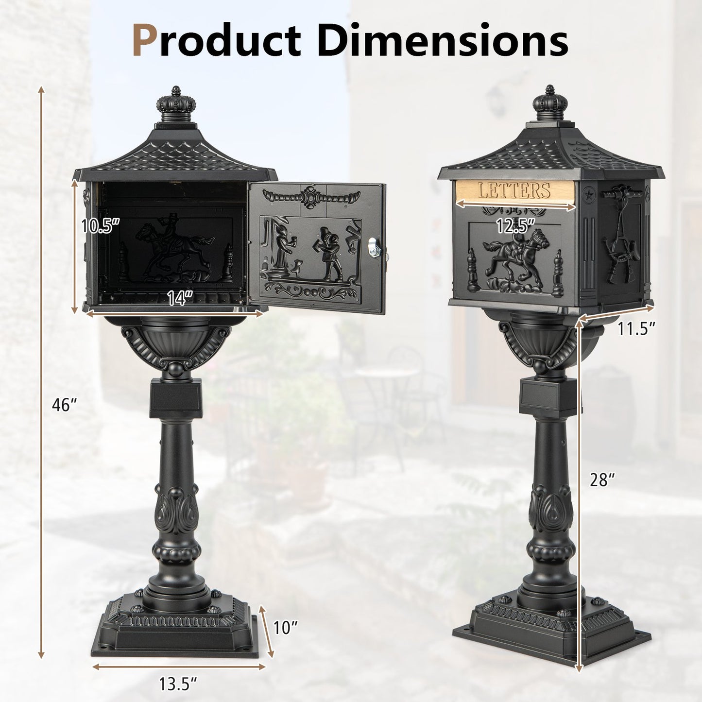 Elegant Retro Cast Aluminum Lockable Mailbox with Baffle Door for Secure Letter Delivery - Black