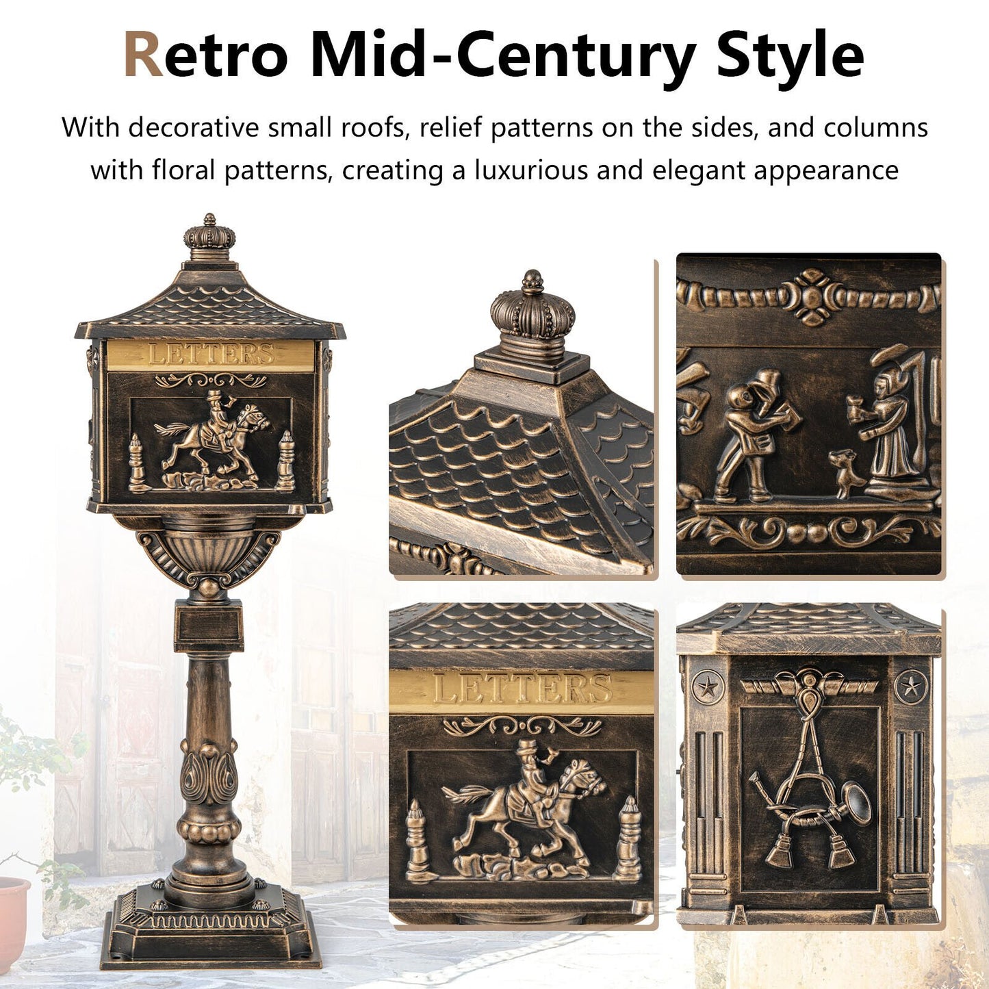 Elegant Retro Cast Aluminum Lockable Mailbox with Baffle Door for Secure Letter Delivery -Bronze