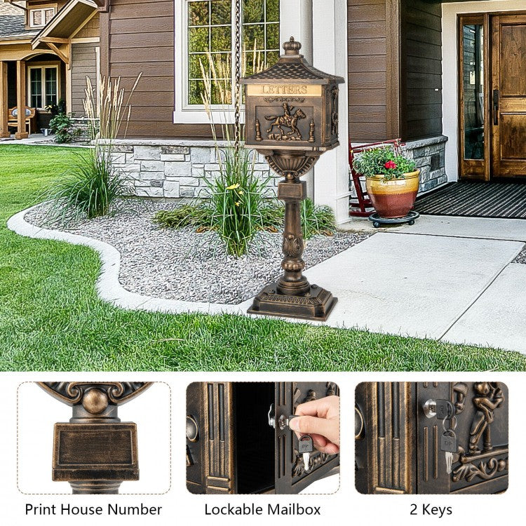 Elegant Retro Cast Aluminum Lockable Mailbox with Baffle Door for Secure Letter Delivery -Bronze