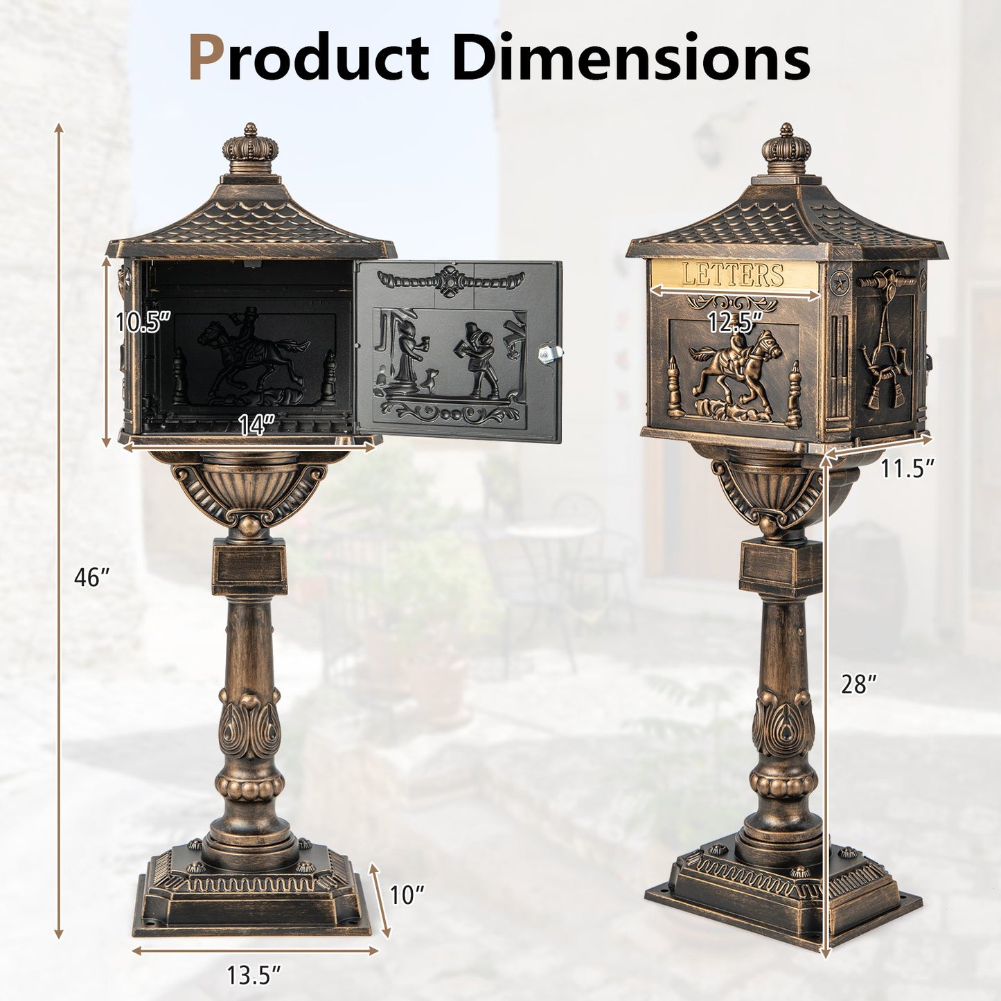 Elegant Retro Cast Aluminum Lockable Mailbox with Baffle Door for Secure Letter Delivery -Bronze