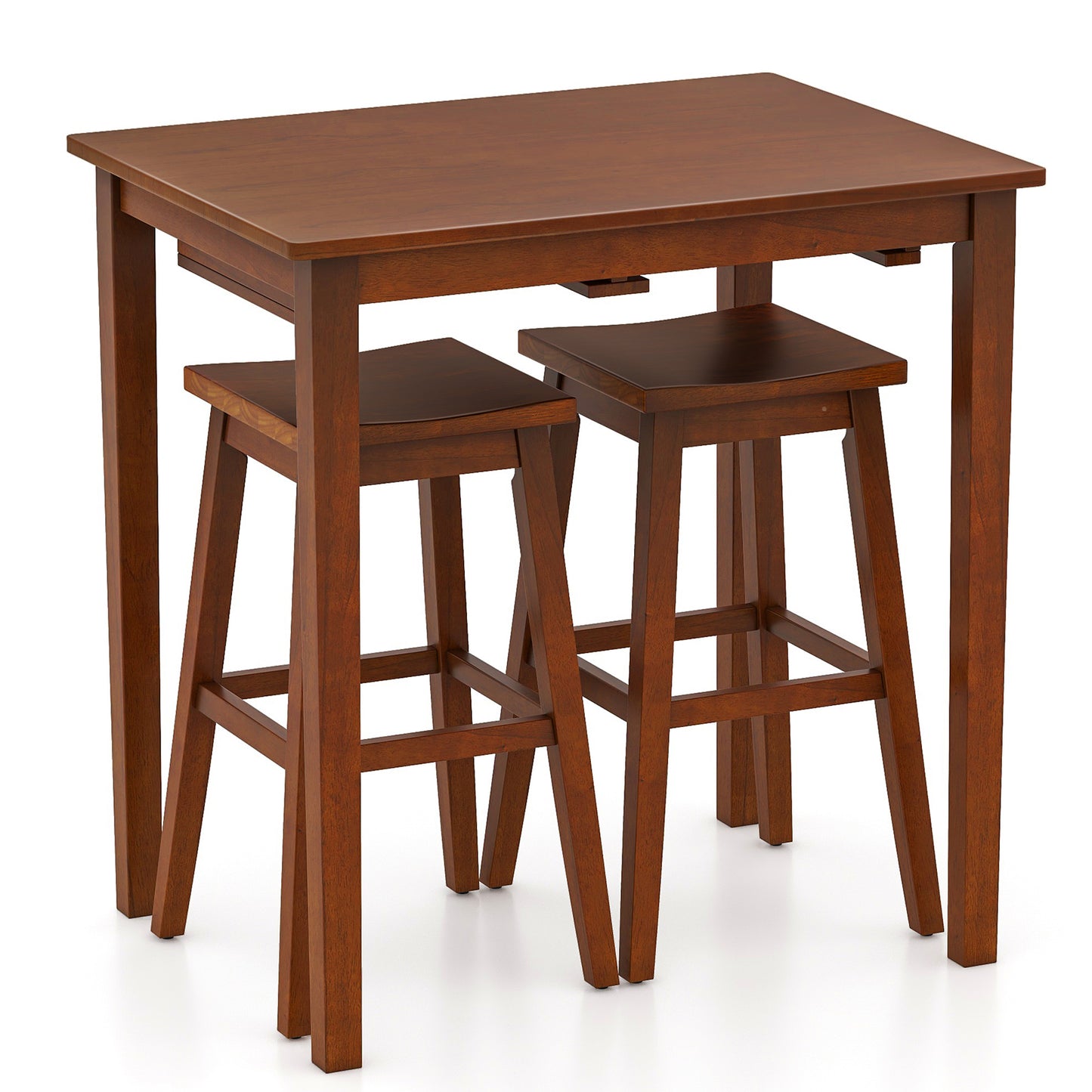 Compact 3 Piece Pub Table Set with Saddle Stools for Kitchen and Breakfast Nook