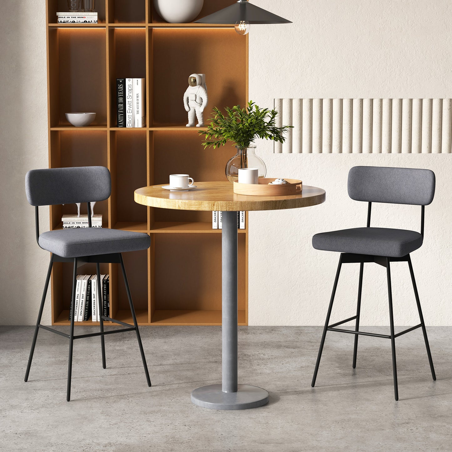 Set of 2 29 Inch Upholstered Swivel Bar Stools with Comfortable Backrest - Grey