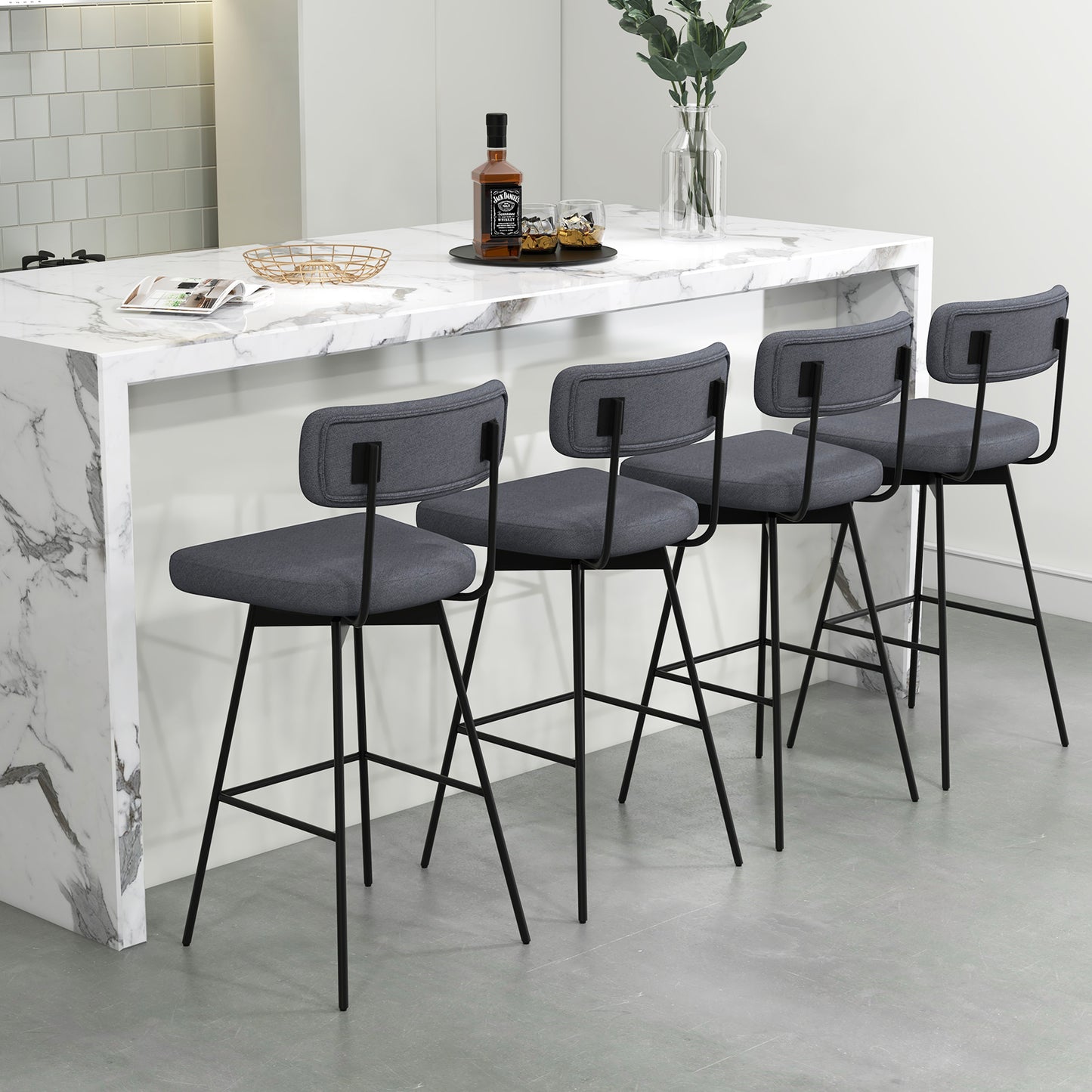 Set of 2 29 Inch Upholstered Swivel Bar Stools with Comfortable Backrest - Grey