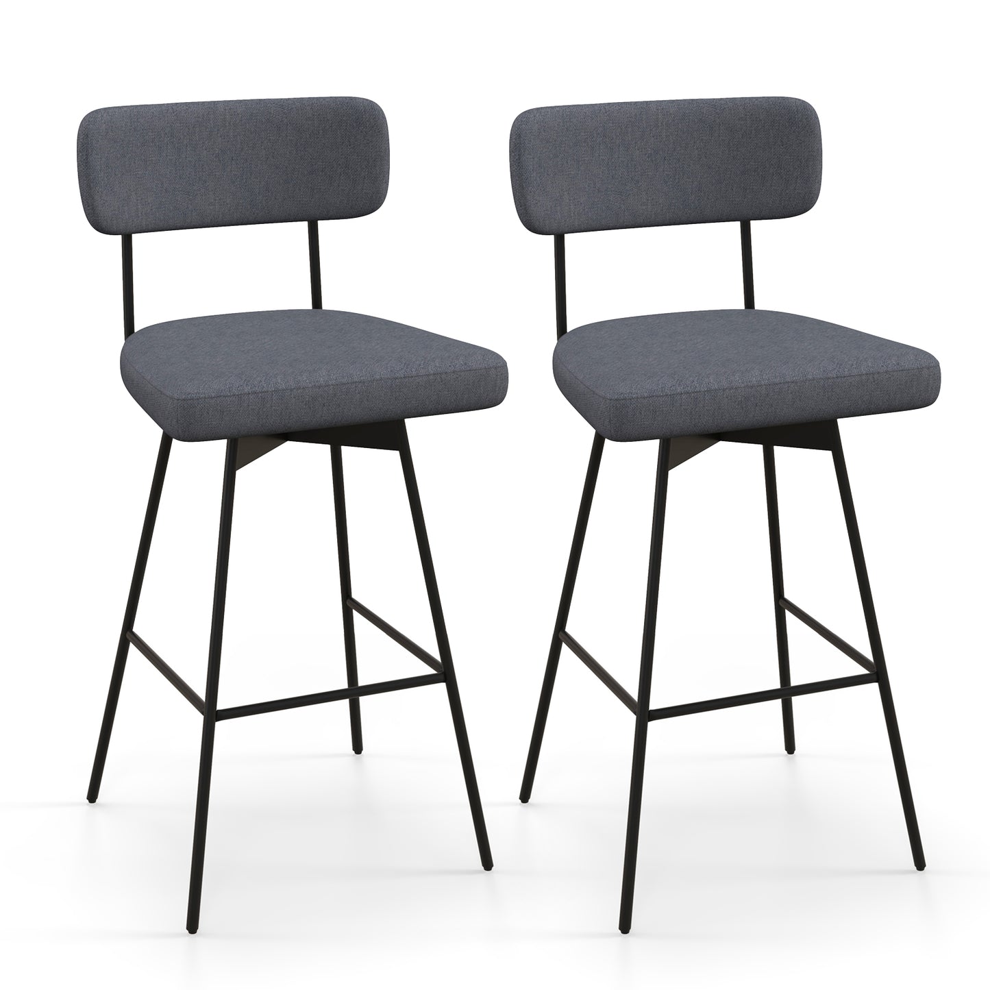 Set of 2 29 Inch Upholstered Swivel Bar Stools with Comfortable Backrest - Grey