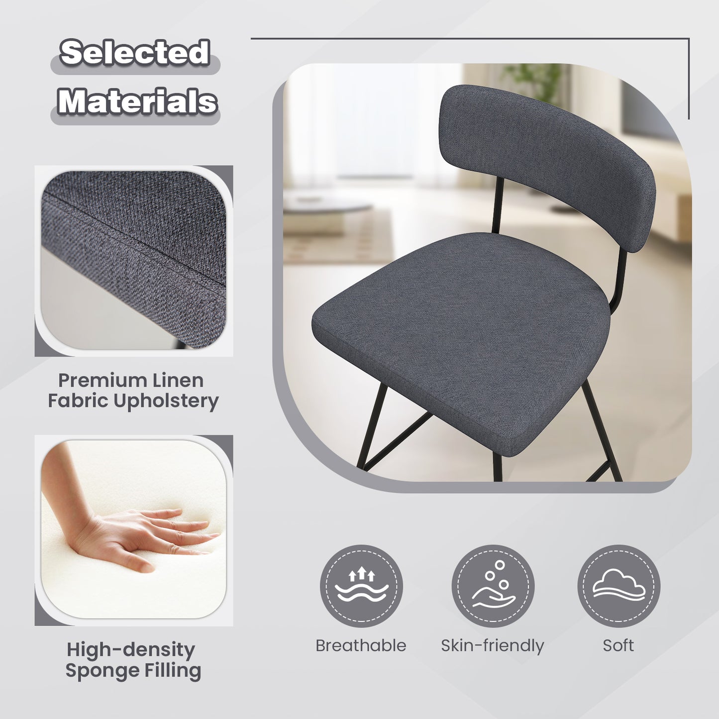 Set of 2 29 Inch Upholstered Swivel Bar Stools with Comfortable Backrest - Grey