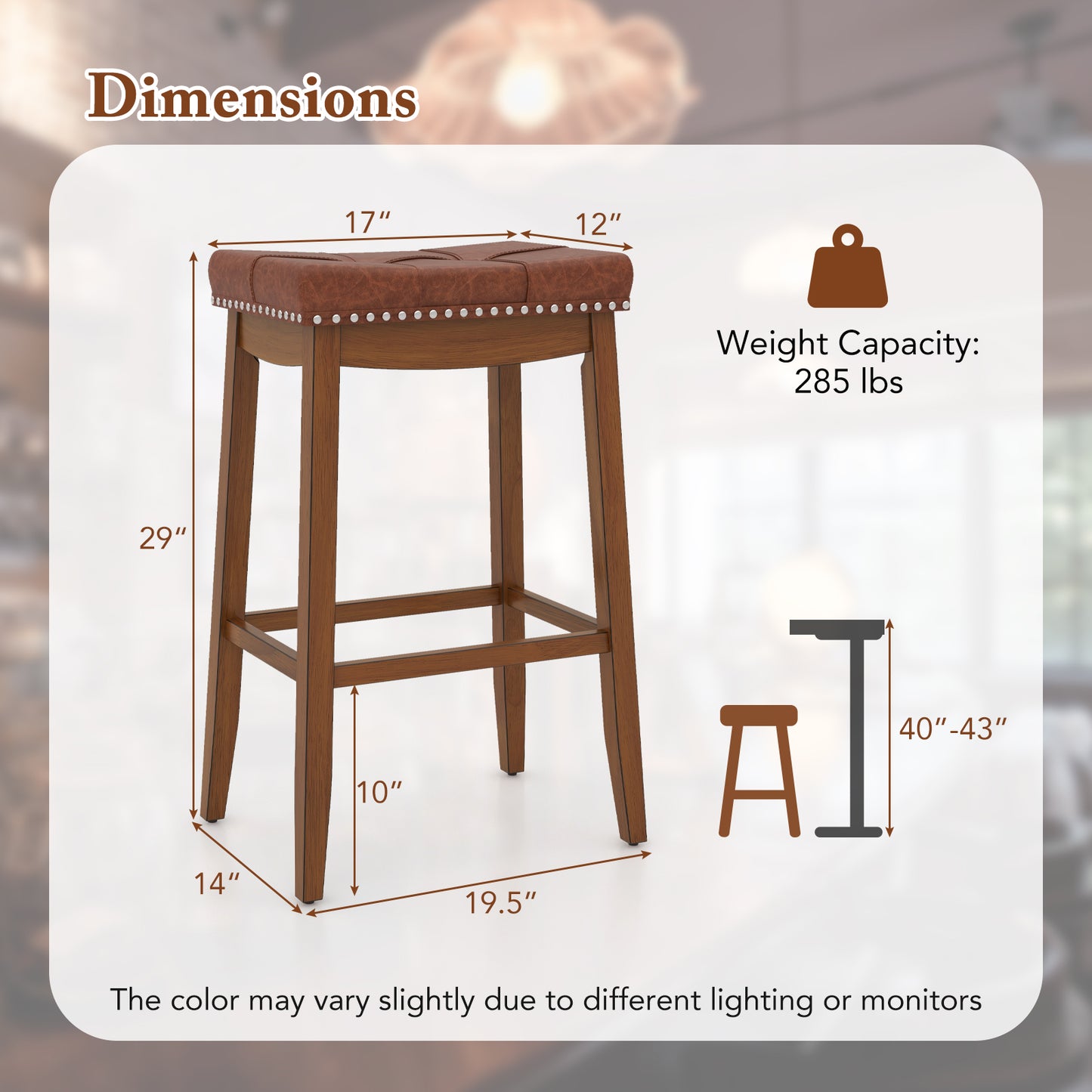 Set of 2 Upholstered PU Leather Bar Stools with Saddle Seat and Rubber Wood Frame - 29 inch