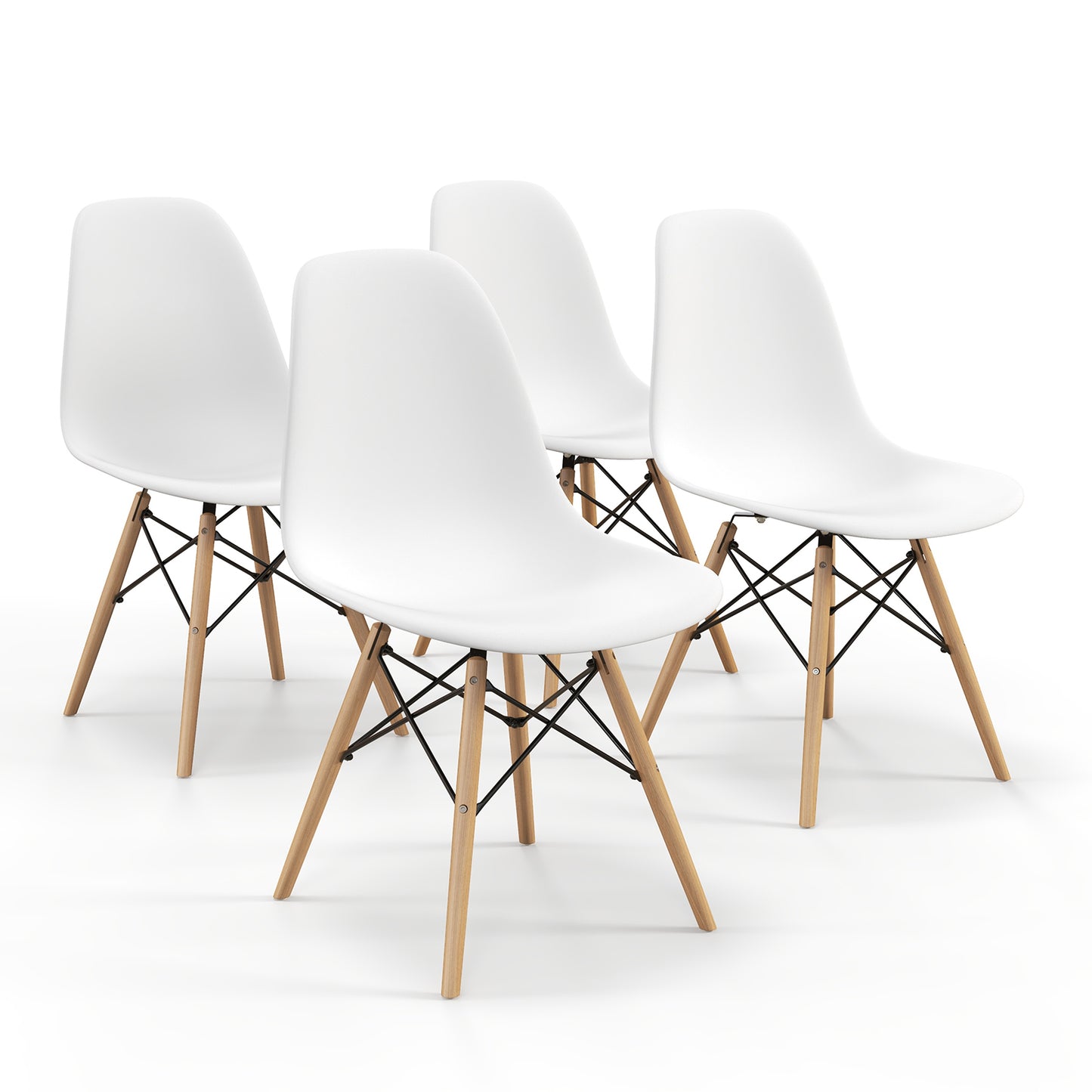 Mid-Century Modern Dining Chairs with Wooden Legs White, Set of 4