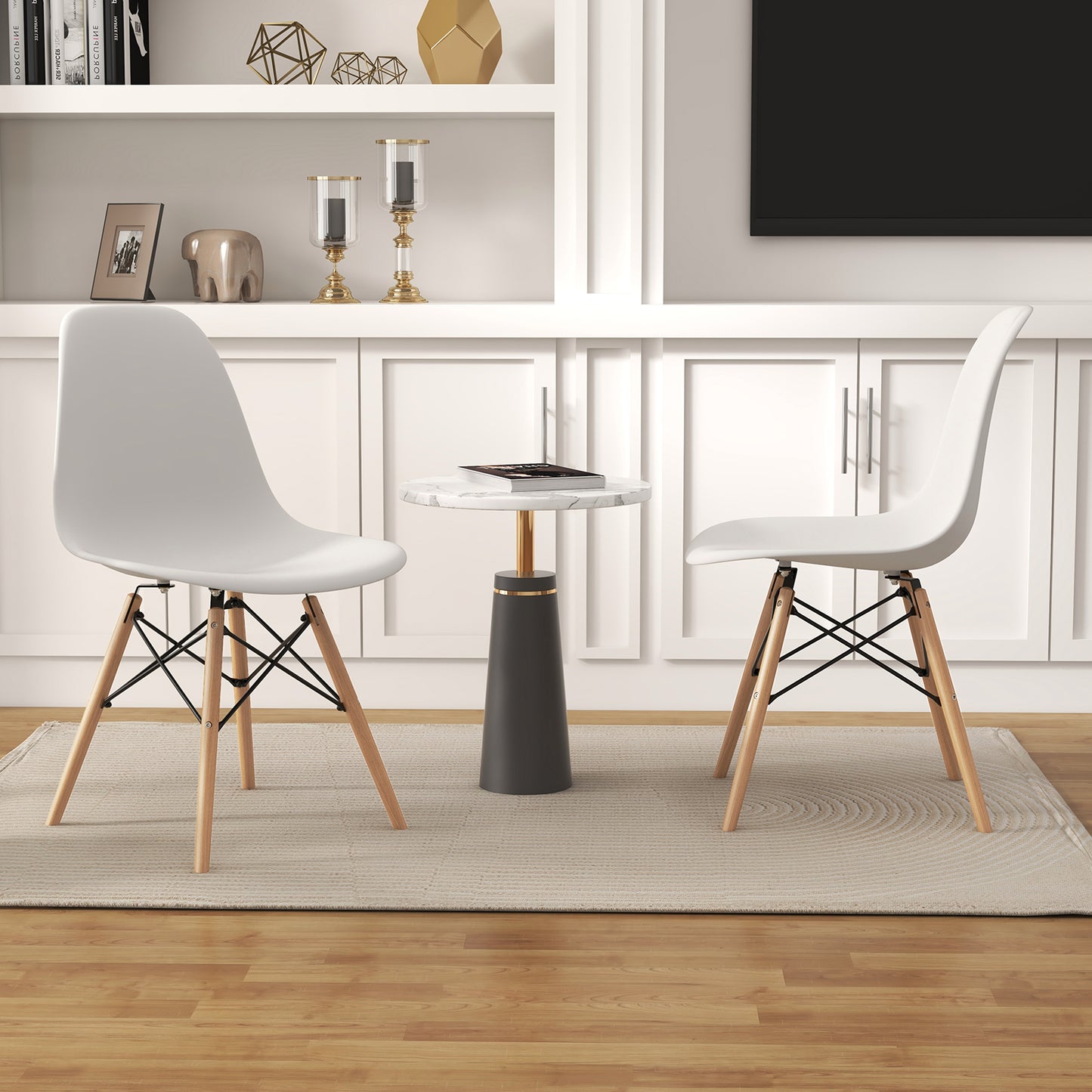 Mid-Century Modern Dining Chairs with Wooden Legs White, Set of 4