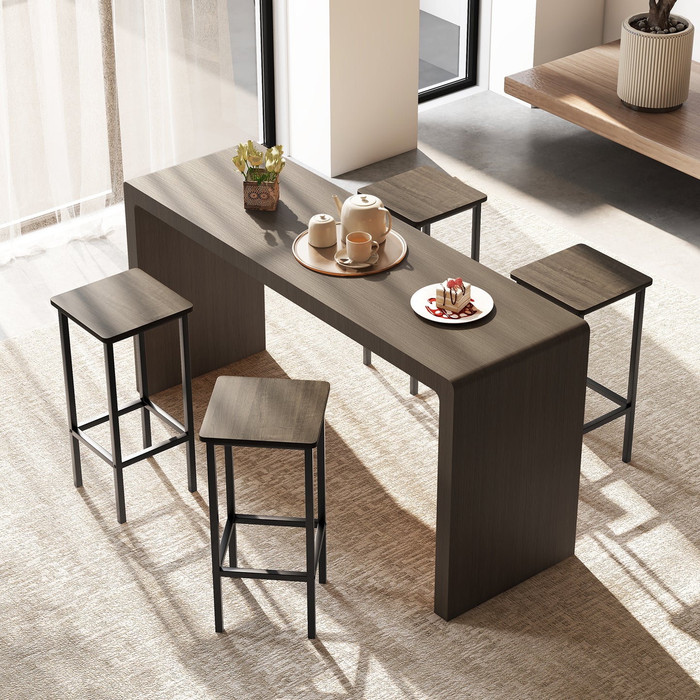 Bar Stool Set of 4 with Metal Legs, Footrest and 26 Inch Seat Height, Grey