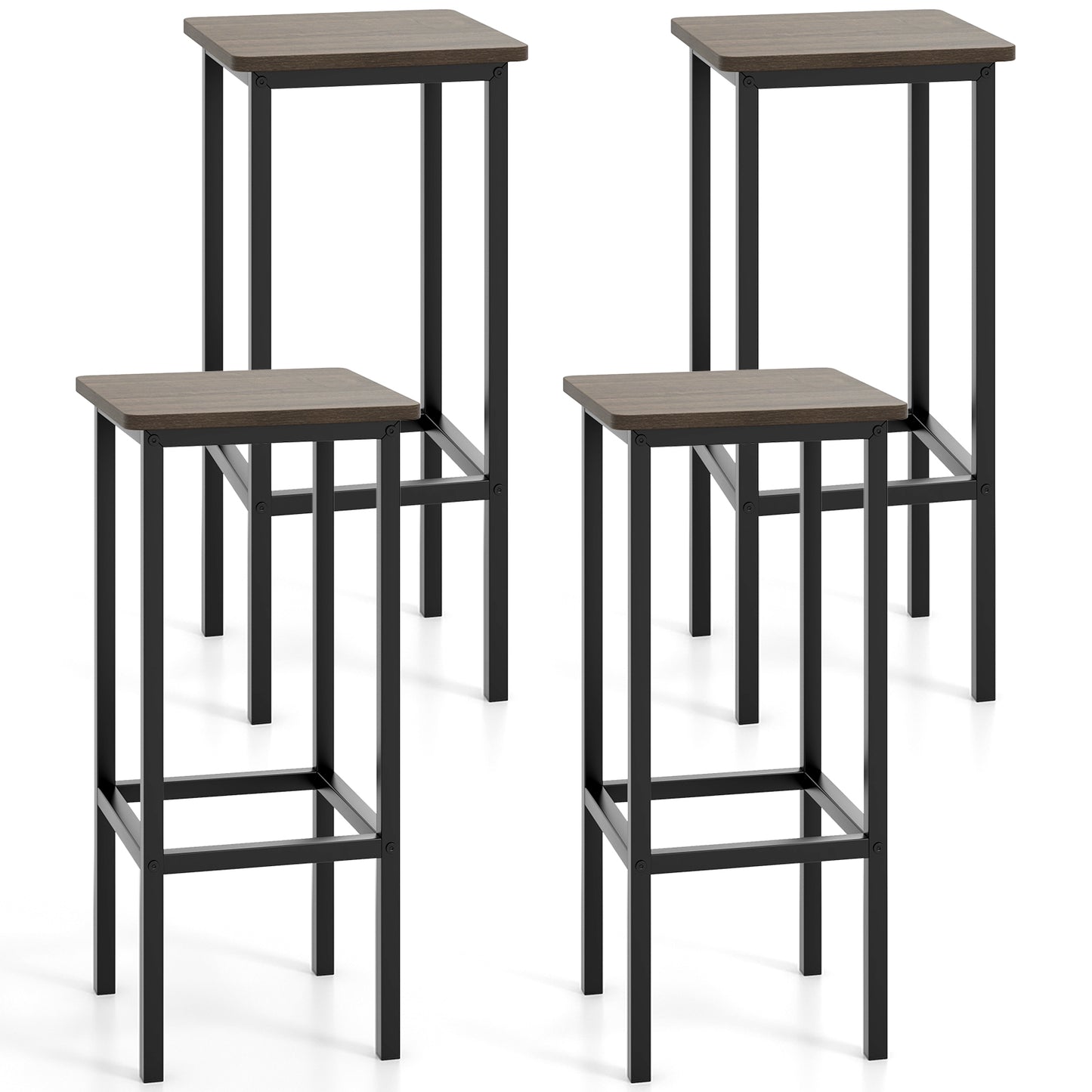 Bar Stool Set of 4 with Metal Legs, Footrest and 26 Inch Seat Height, Grey
