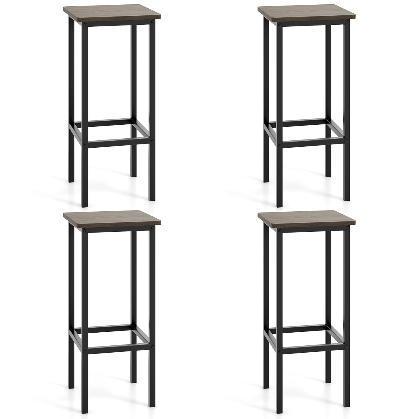 Bar Stool Set of 4 with Metal Legs, Footrest and 26 Inch Seat Height, Grey