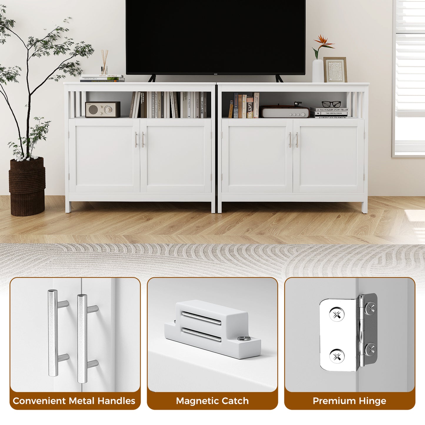 Kitchen Sideboard Buffet Cabinet with Adjustable Shelf and Double Doors for Dining Storage - White
