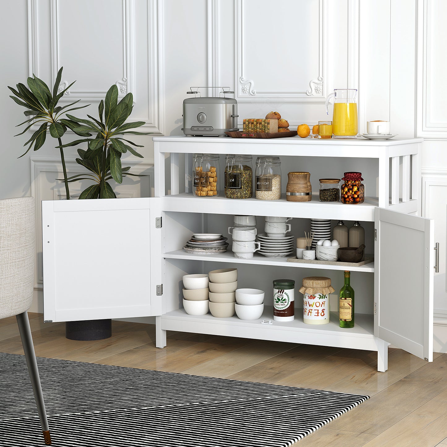 Kitchen Sideboard Buffet Cabinet with Adjustable Shelf and Double Doors for Dining Storage - White