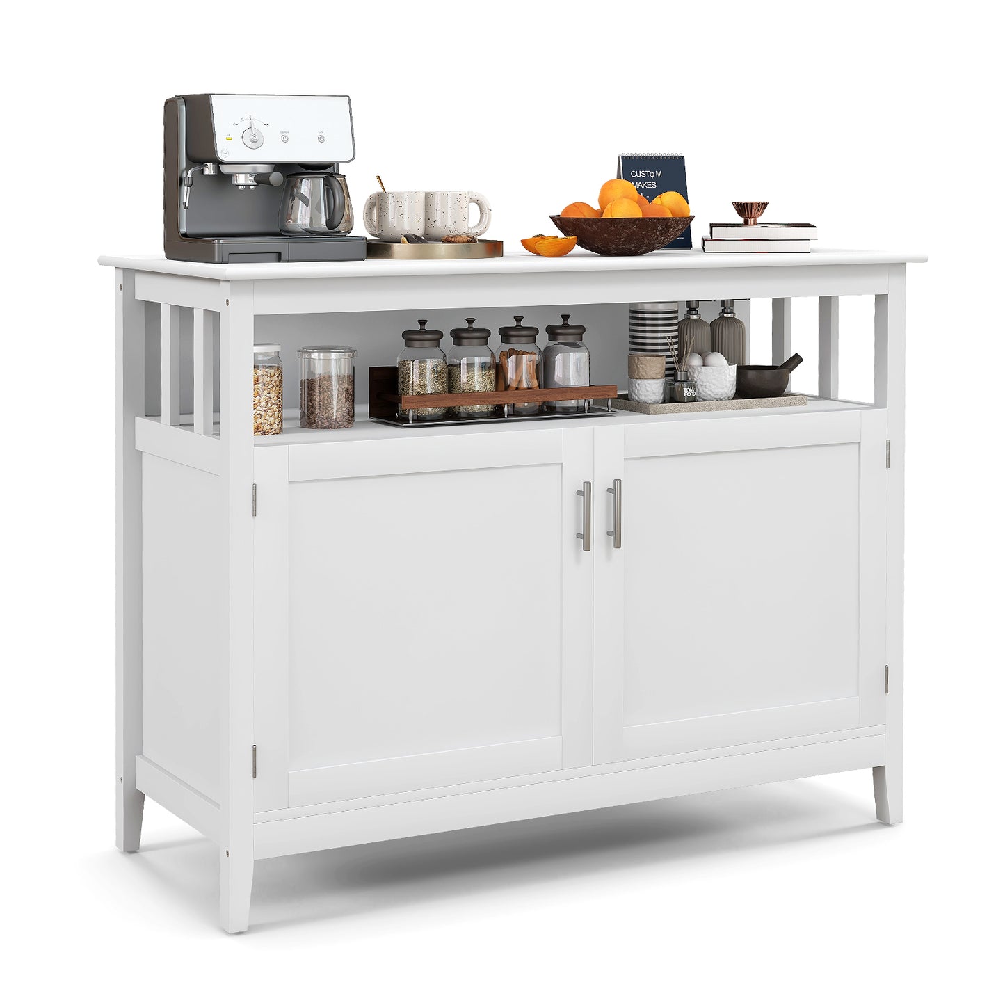 Kitchen Sideboard Buffet Cabinet with Adjustable Shelf and Double Doors for Dining Storage - White