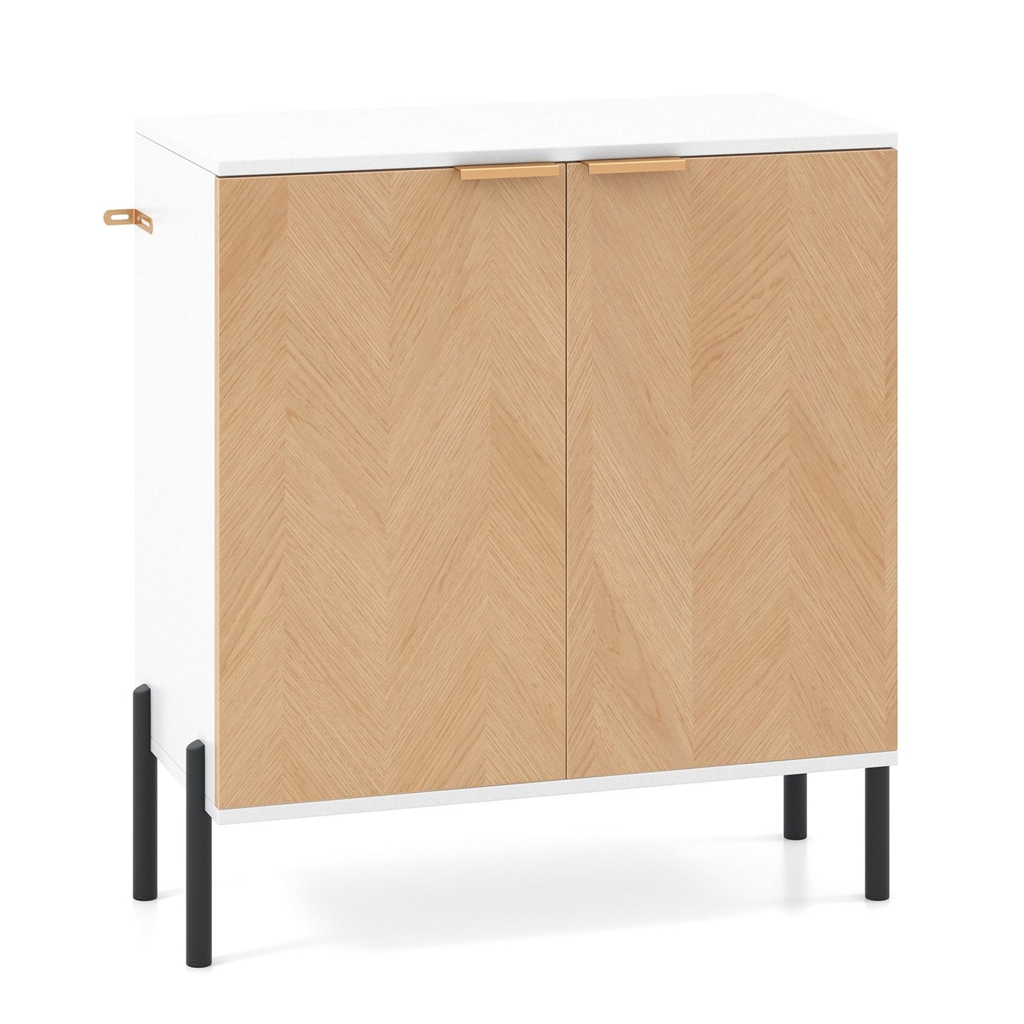 Modern 2-Door Buffet Sideboard with Adjustable Shelf and Metal Legs - White & Natural Wood