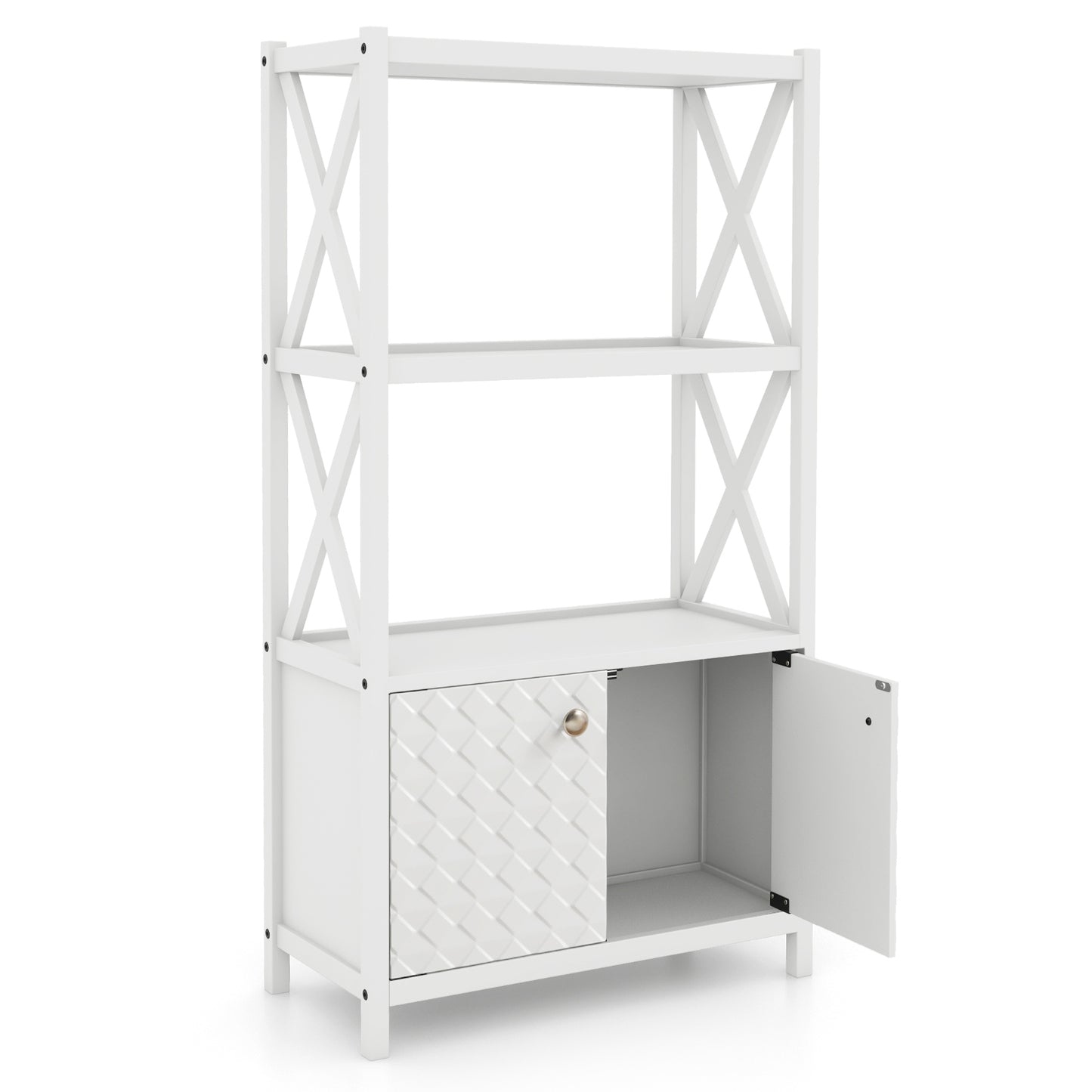 Elegant Freestanding Storage Cabinet with X-Shaped Bars and Double Door