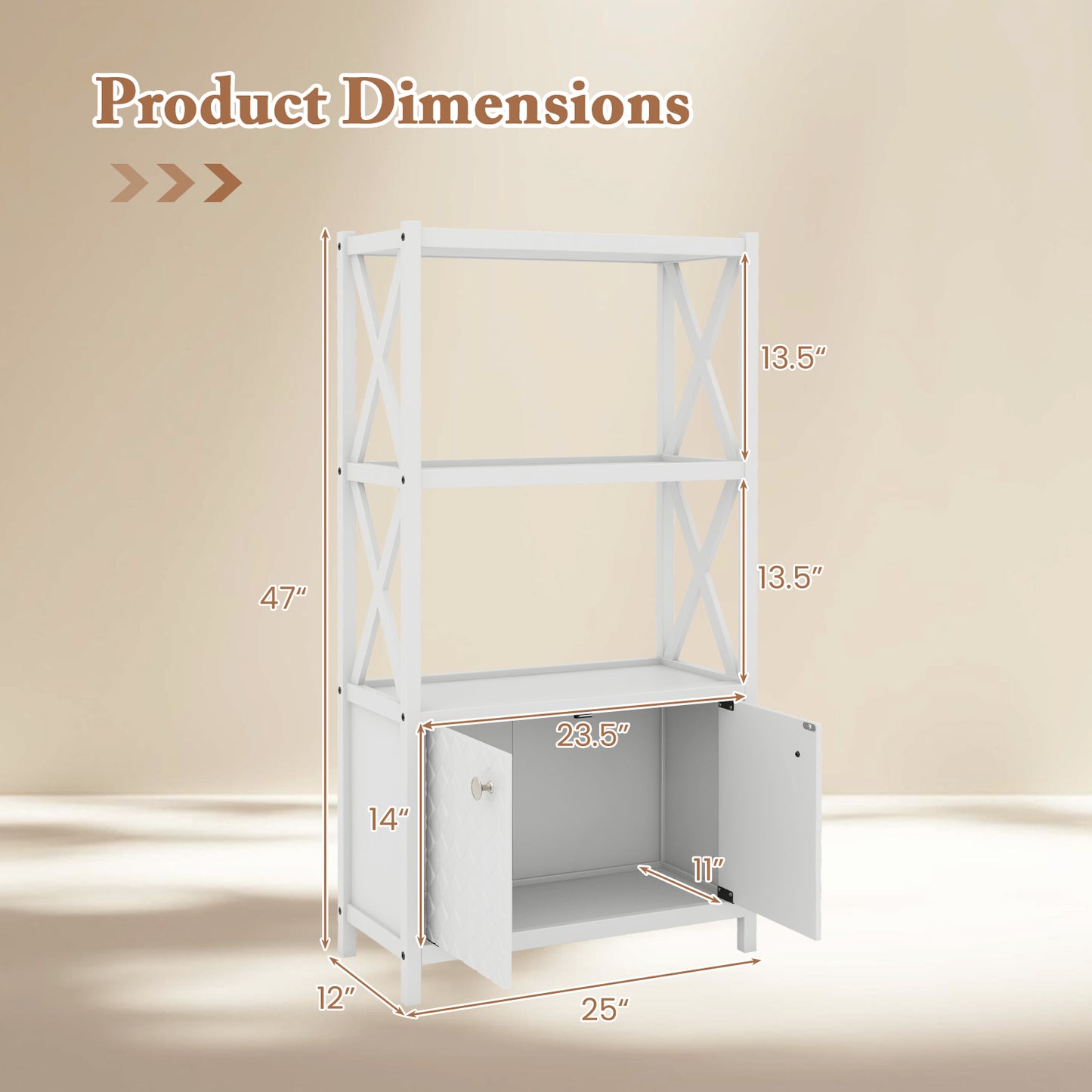 Elegant Freestanding Storage Cabinet with X-Shaped Bars and Double Door