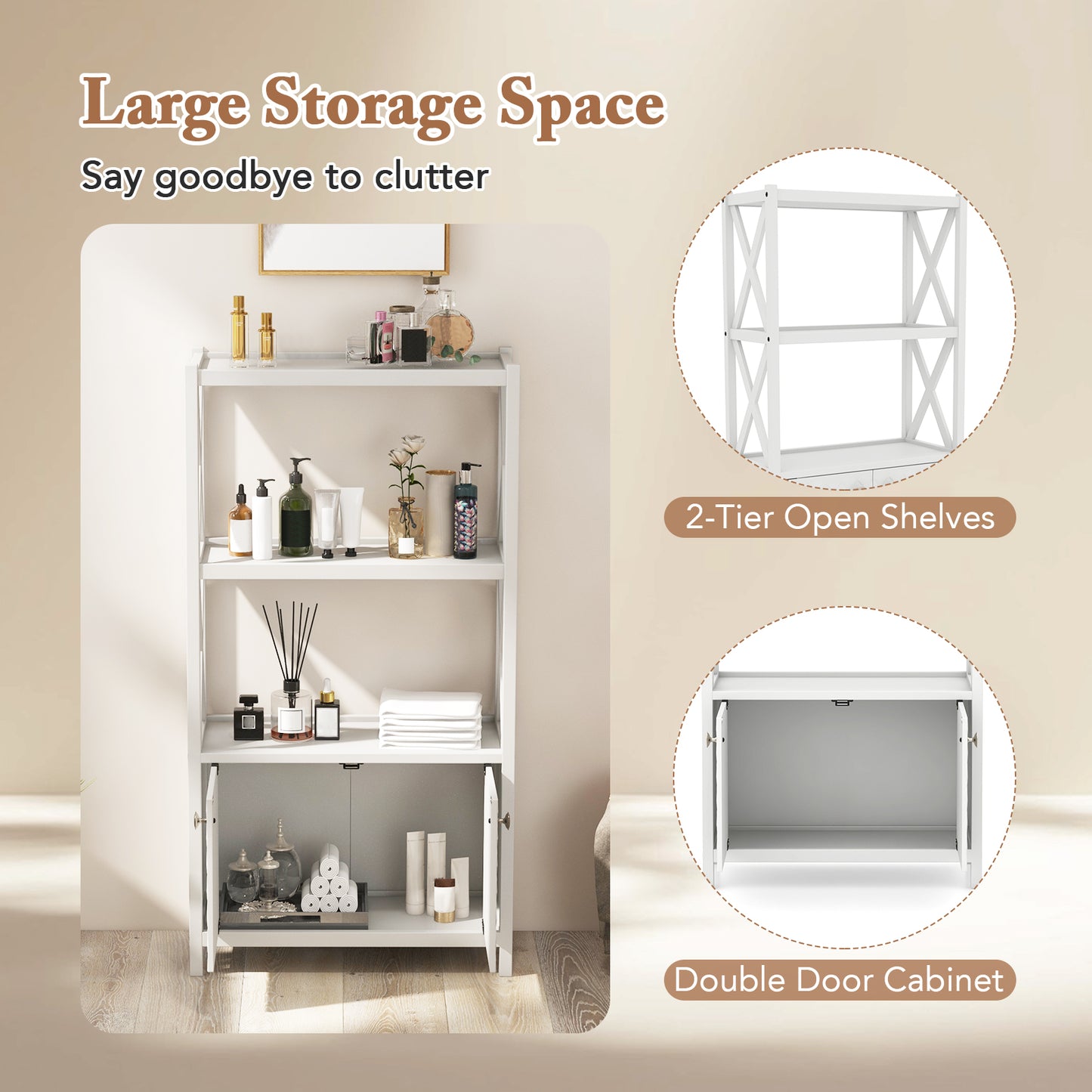 Elegant Freestanding Storage Cabinet with X-Shaped Bars and Double Door